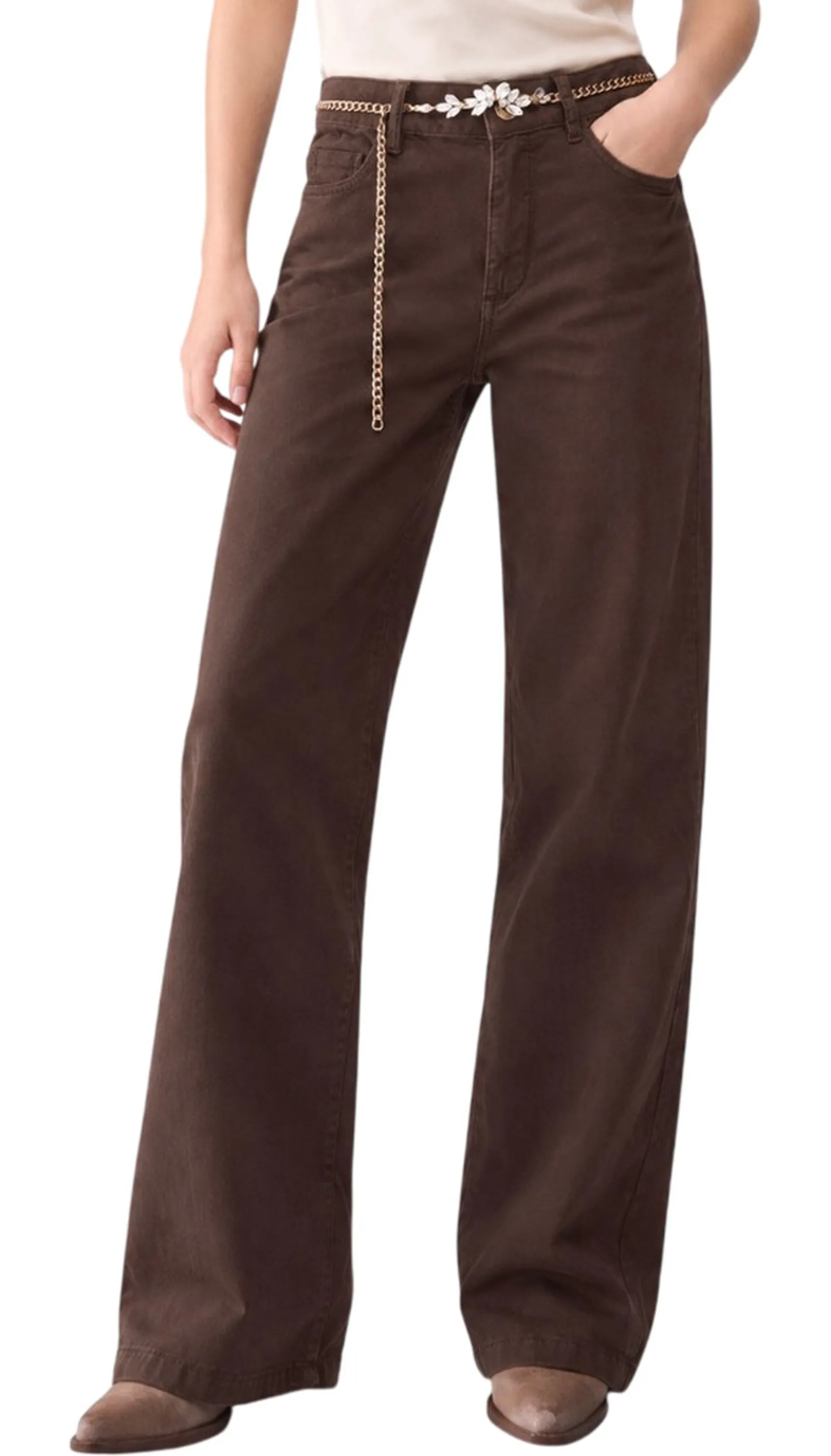Liujo Denim Pantalone Flare In Velluto Marrone Uf6088T702A 188899