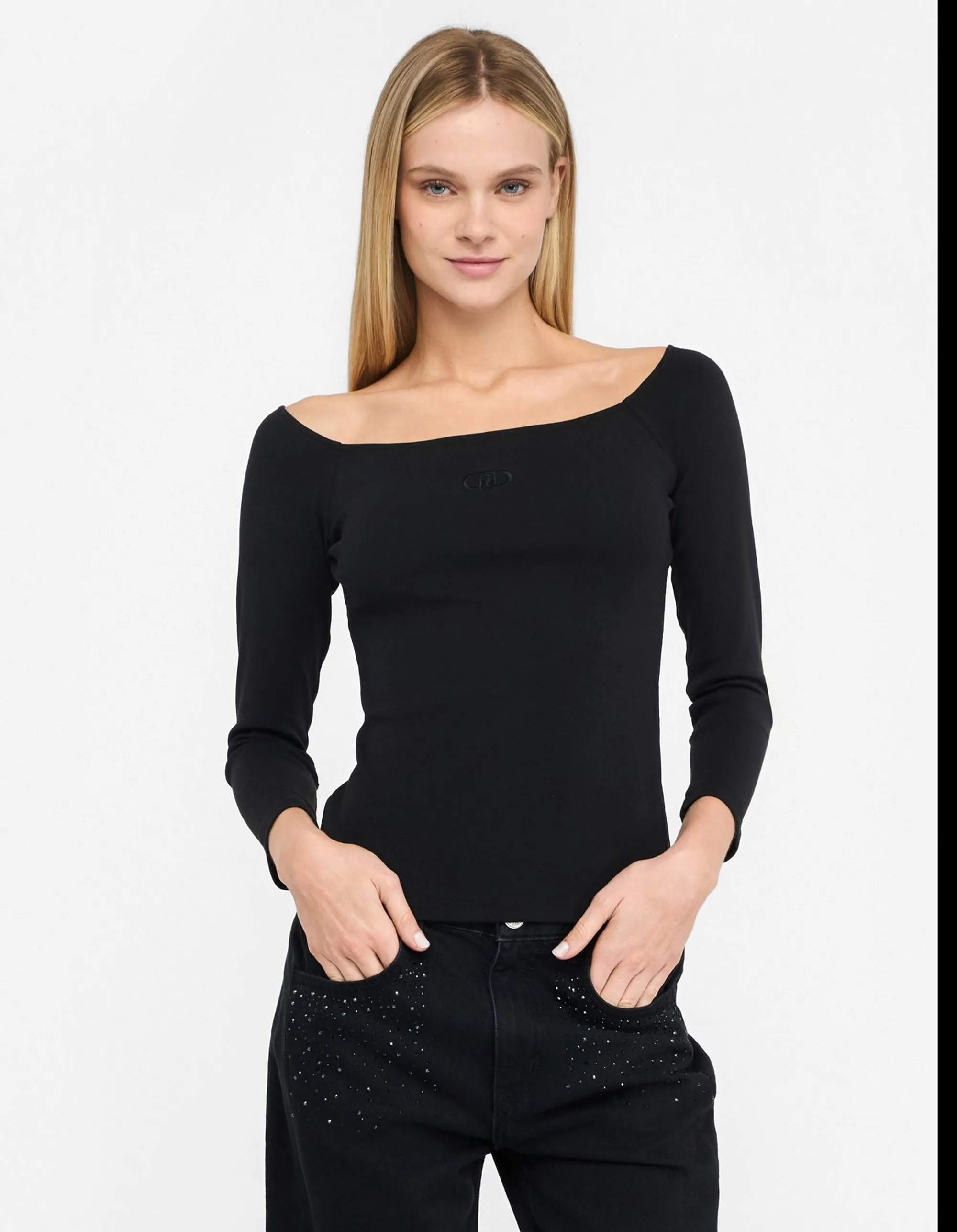 Liujo Denim B'T-Shirt Bardot' Black Uf5255J4990 156060