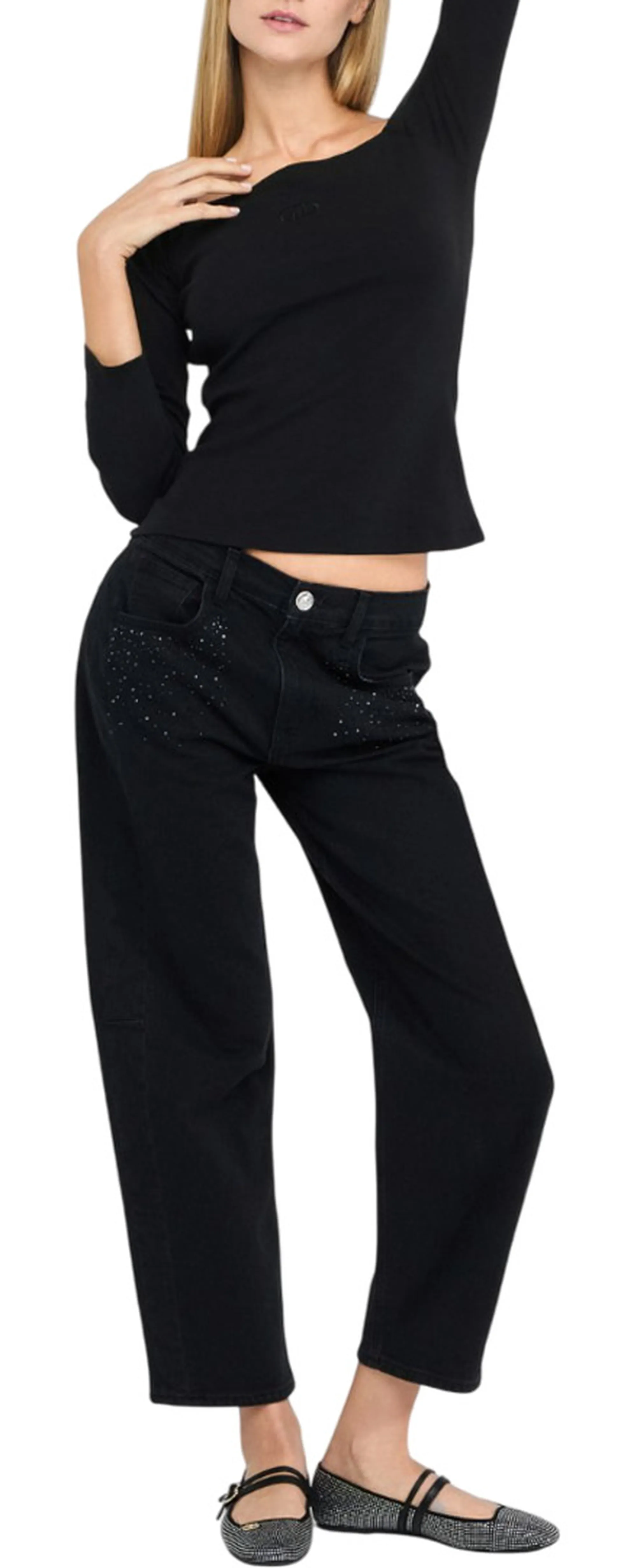 Liujo Denim T-Shirt Bardot Nero Uf5255J4990 156382