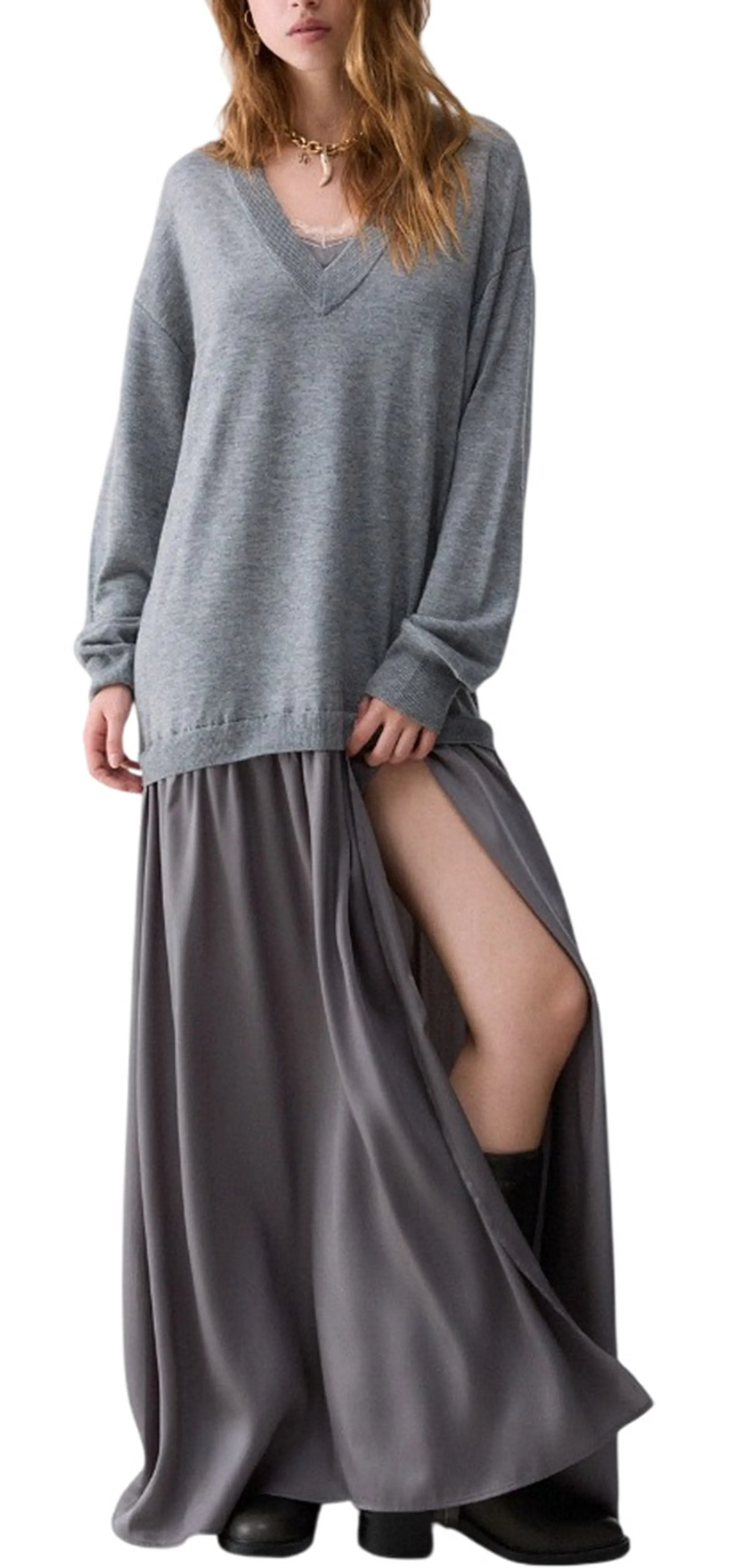 Liujo Jeans Abito Lungo In Misto Lana Grigio Scuro Wf6035Ma16R 185866