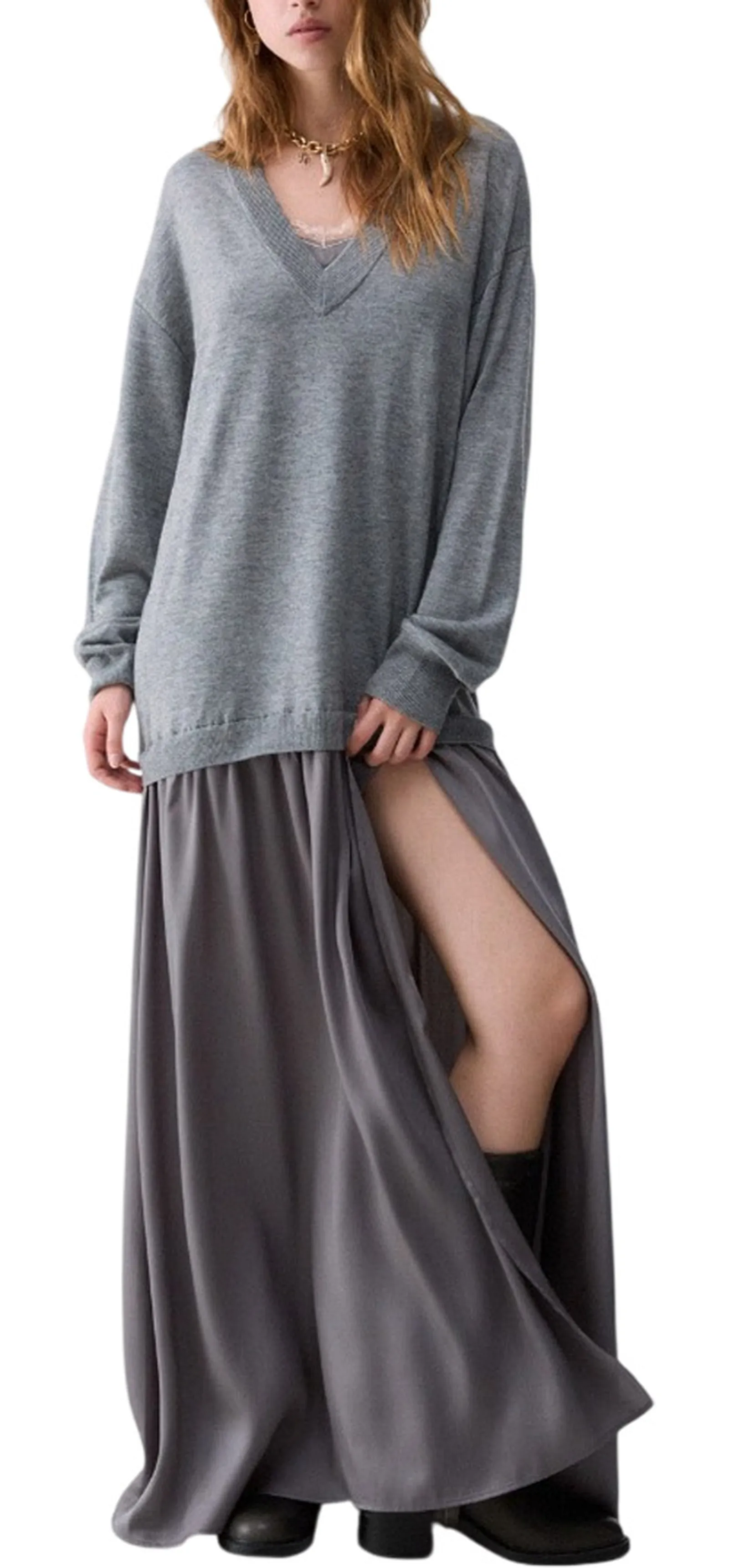 Liujo Jeans Abito Lungo In Misto Lana Grigio Scuro Wf6035Ma16R 185866
