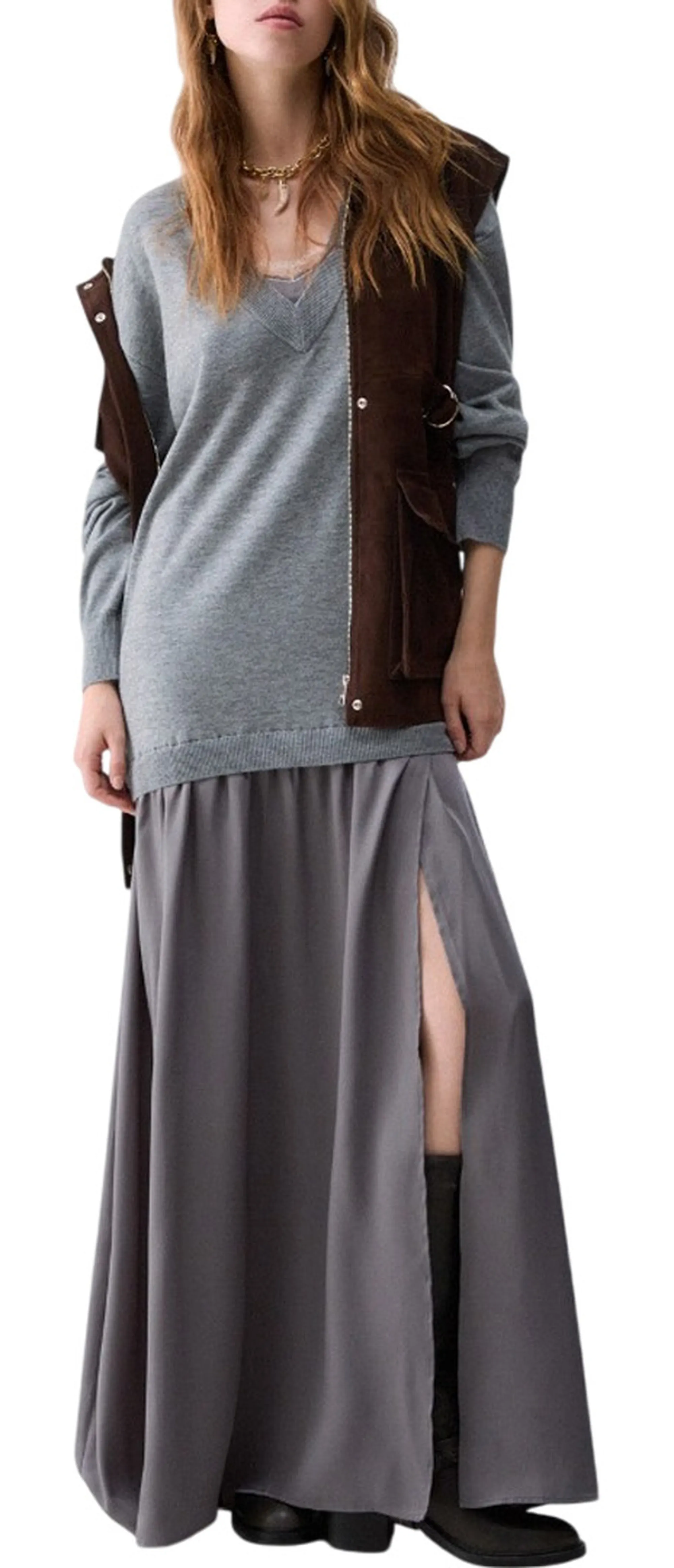 Liujo Jeans Abito Lungo In Misto Lana Grigio Scuro Wf6035Ma16R 185868