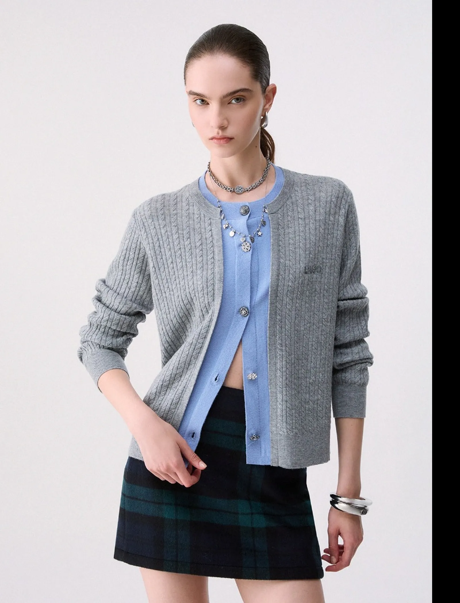 Liujo Jeans Cardigan Con Bottoni Gioiello Grigio Wf6108Ma88R 188844