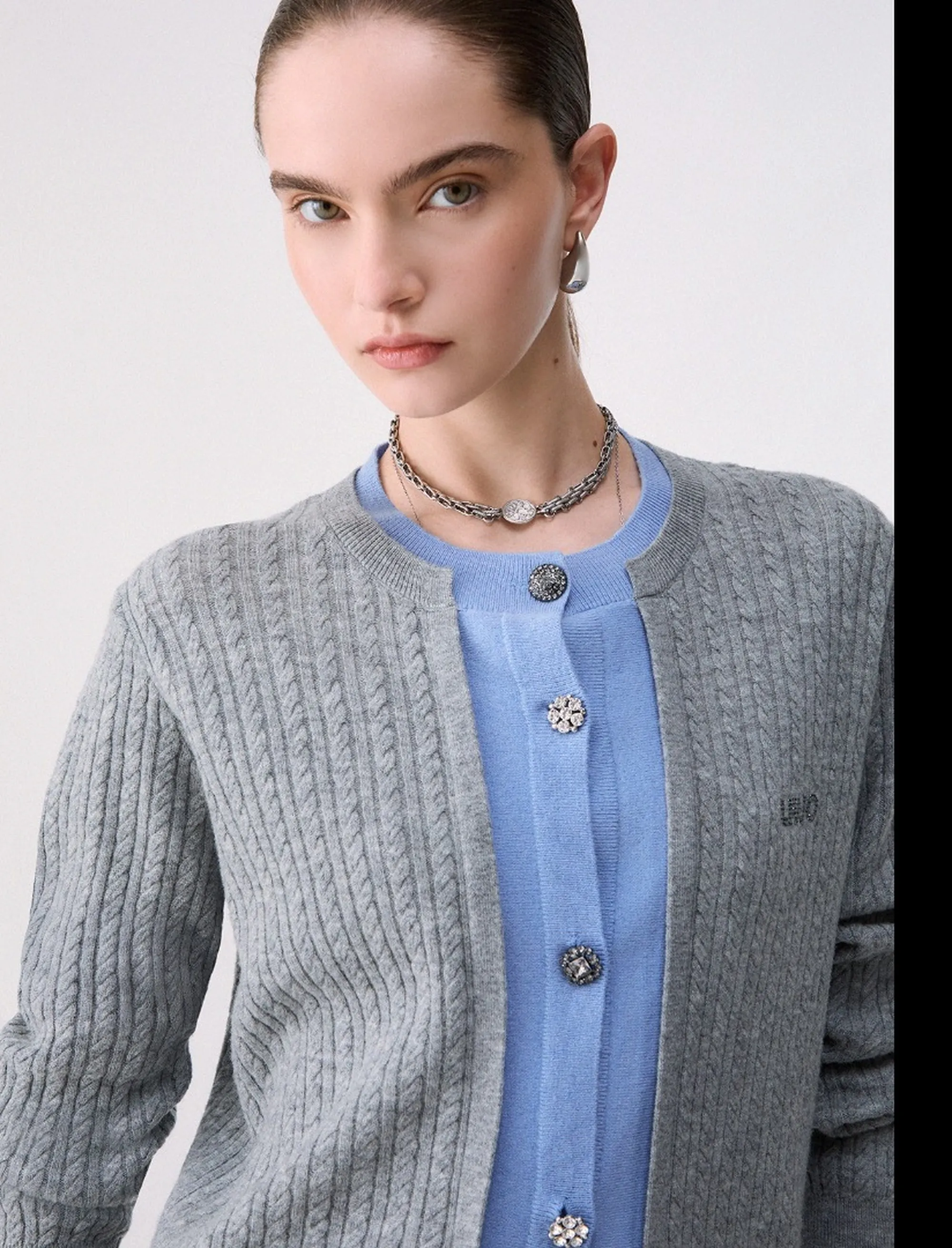 Liujo Jeans B'With Jewel Buttons Cardigan ' Grey Wf6108Ma88R 188846