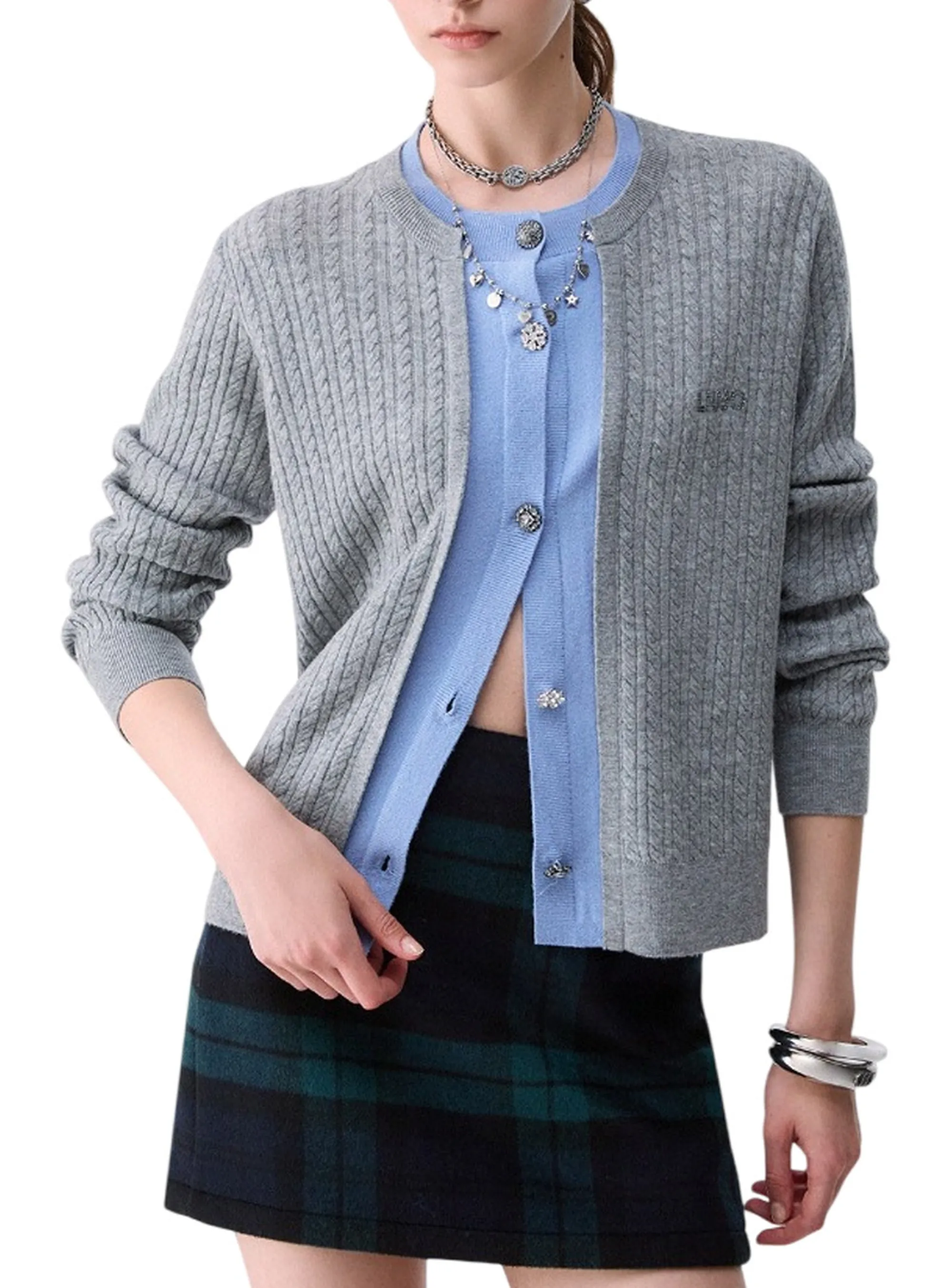Liujo Jeans Cardigan Con Bottoni Gioiello Grigio Wf6108Ma88R 188976