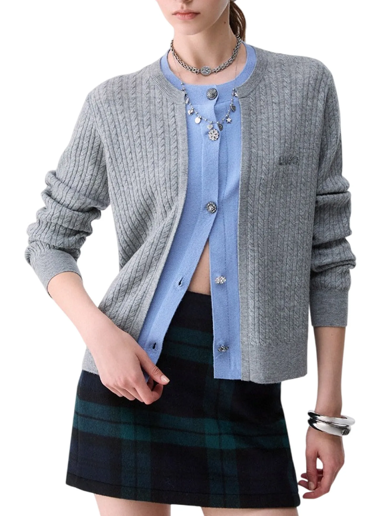 Liujo Jeans Cardigan Con Bottoni Gioiello Grigio Wf6108Ma88R 188976