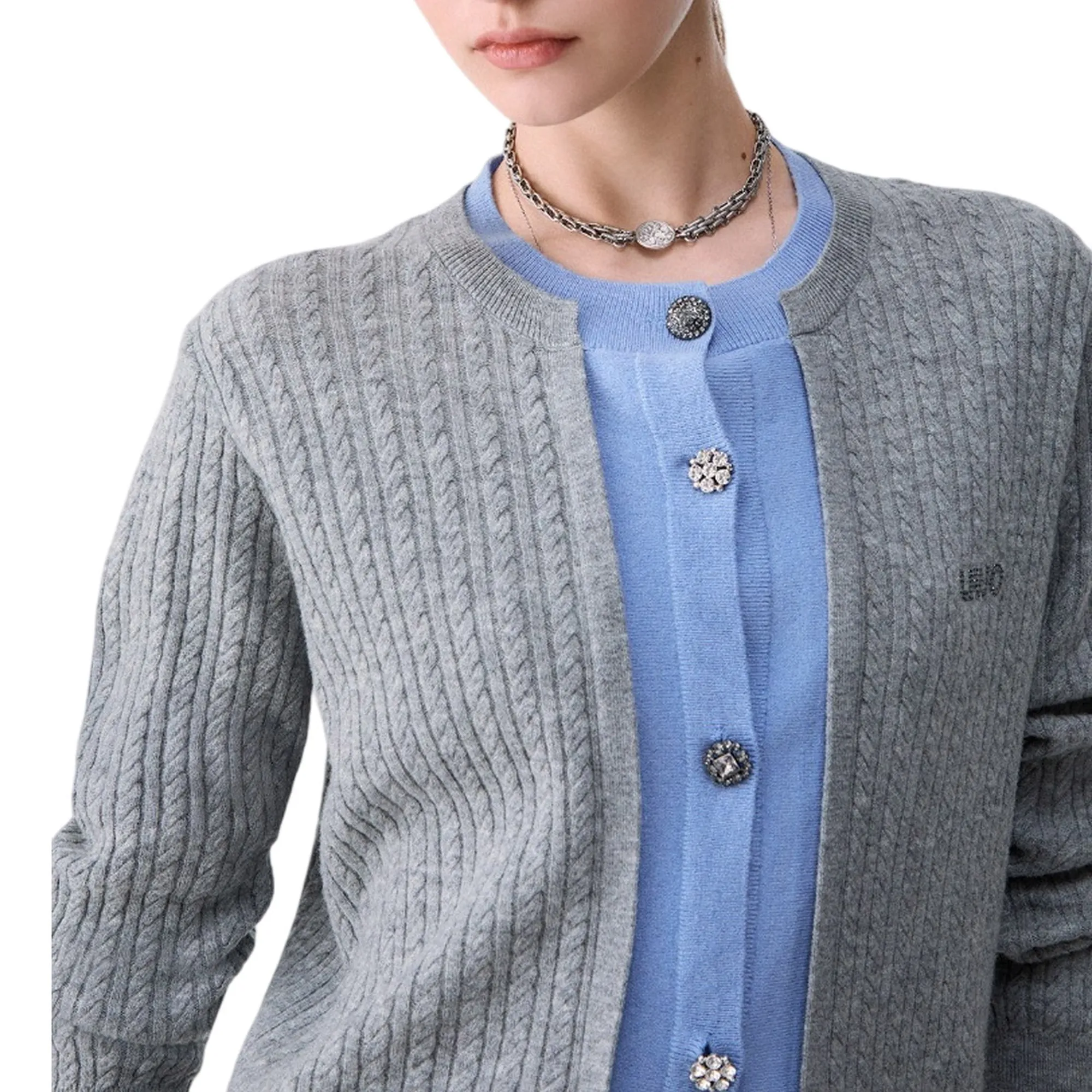 Liujo Jeans Cardigan Con Bottoni Gioiello Grigio Wf6108Ma88R 188979