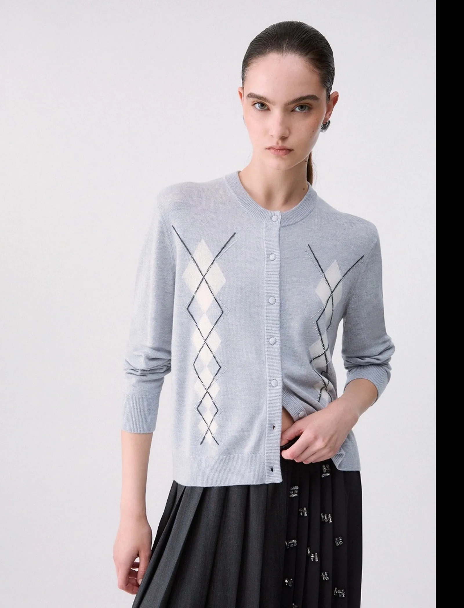 Liujo Jeans Cardigan In Lana Con Argyle Grigio Chiaro Wf6288Ma16R 185479