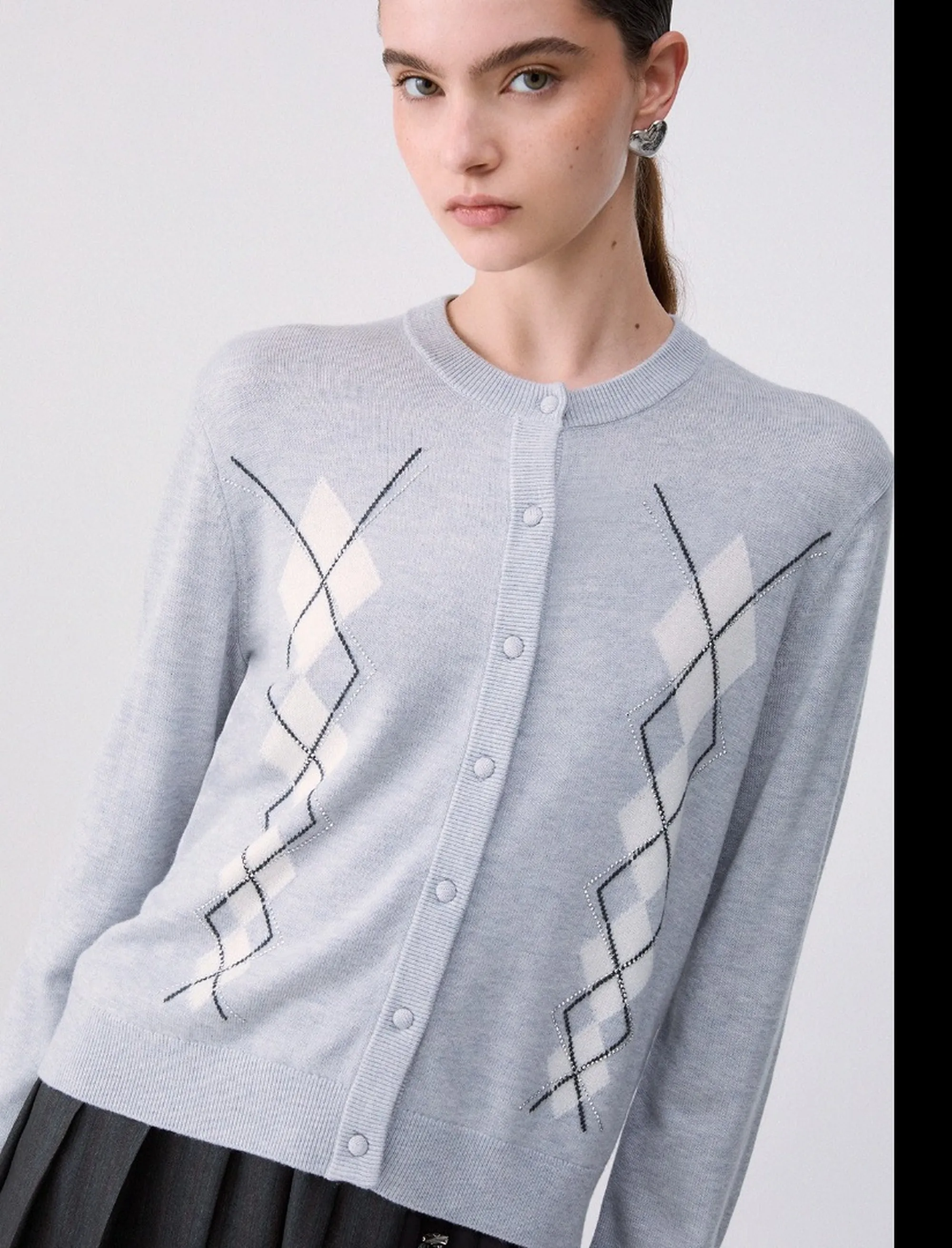 Liujo Jeans Cardigan In Lana Con Argyle Grigio Chiaro Wf6288Ma16R 185481