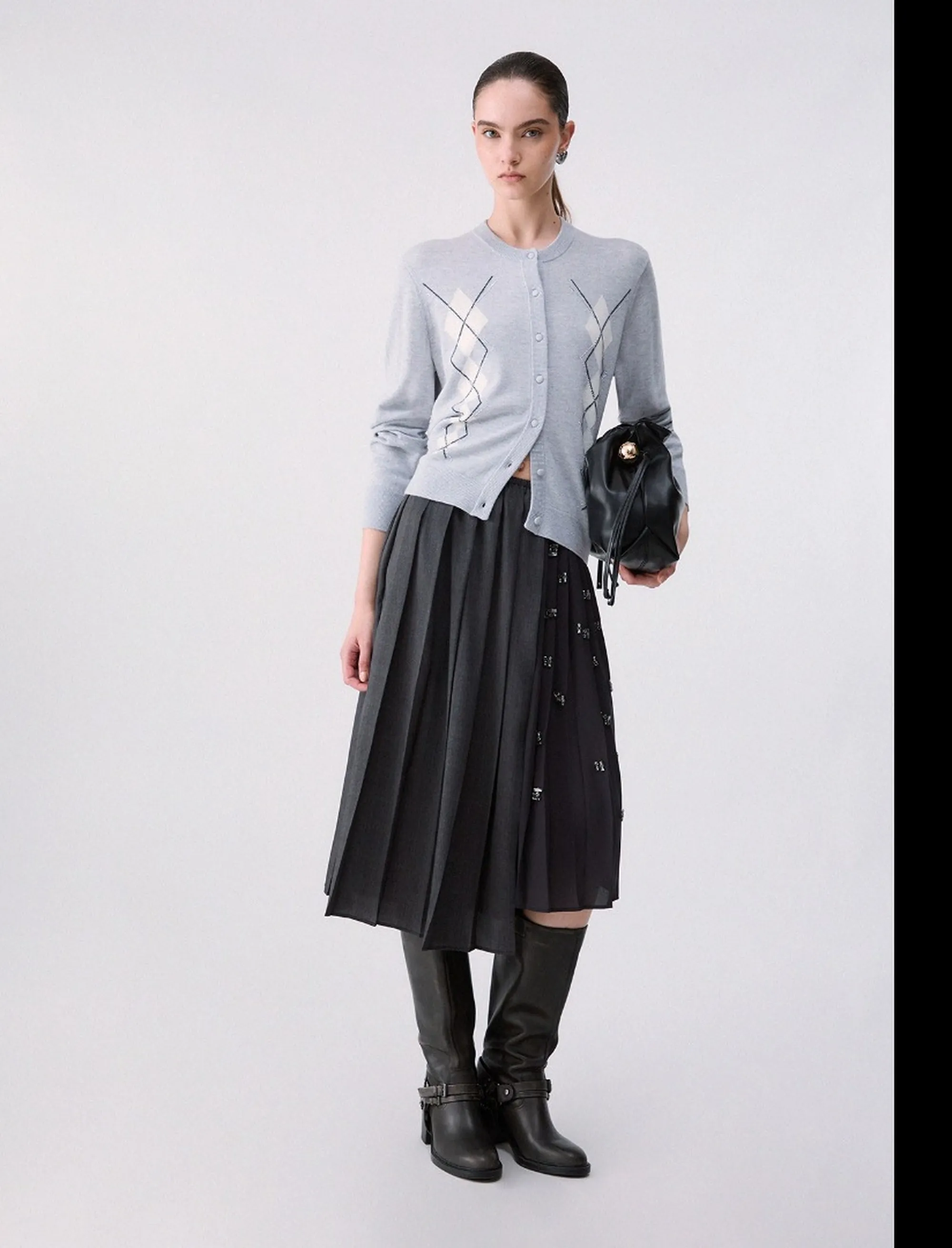 Liujo Jeans Cardigan In Lana Con Argyle Grigio Chiaro Wf6288Ma16R 185482