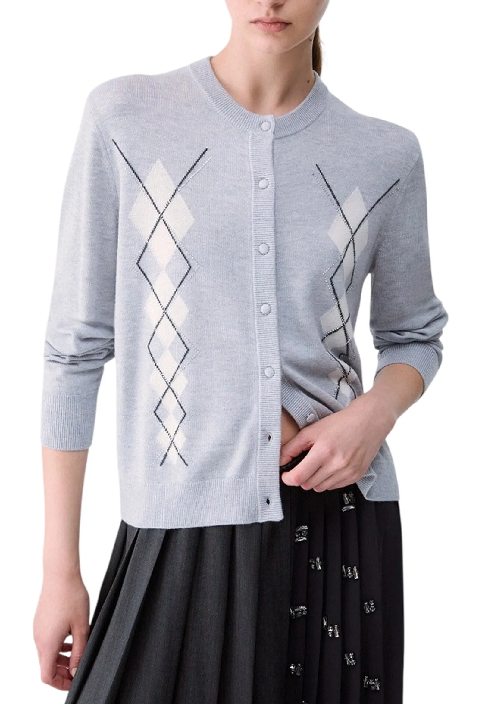 Liujo Jeans Cardigan In Lana Con Argyle Grigio Chiaro Wf6288Ma16R 186118
