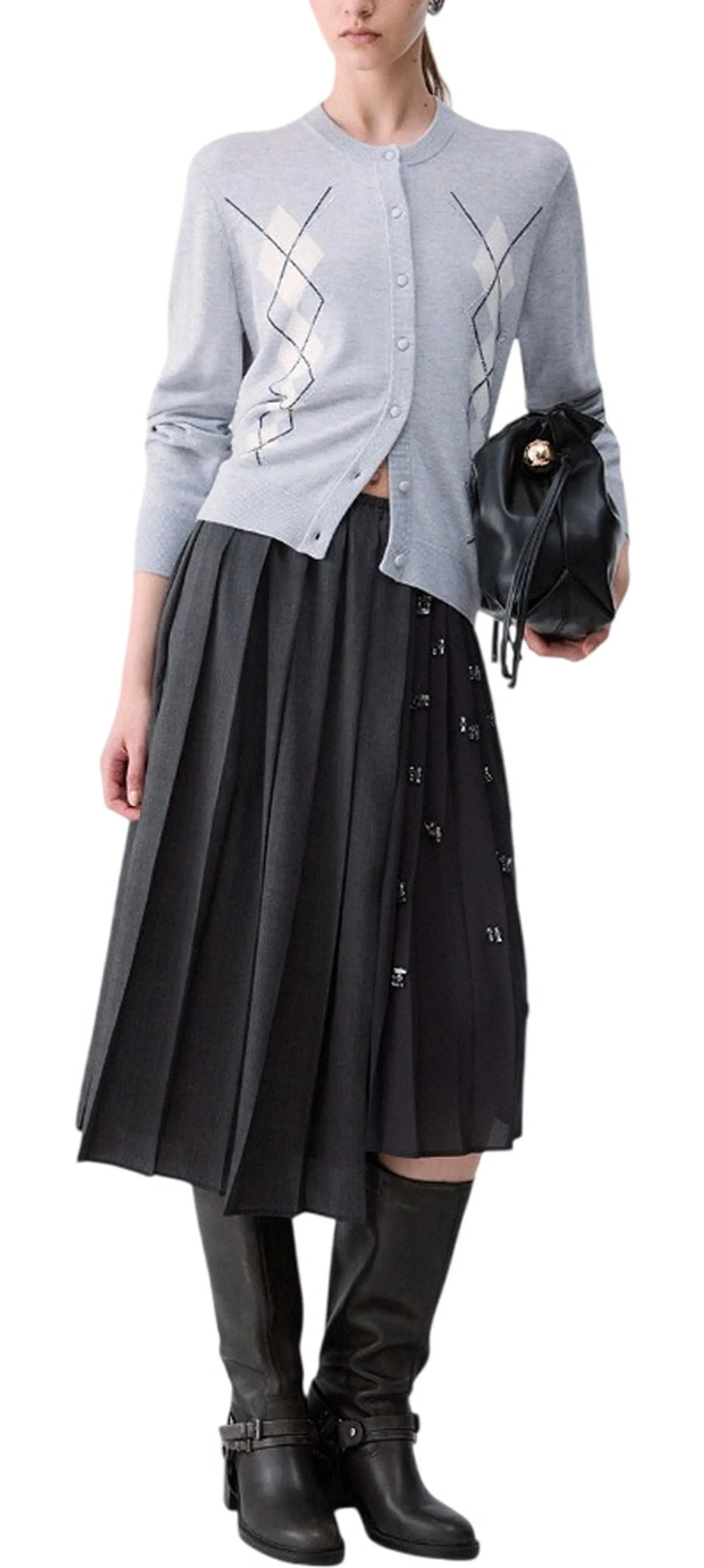 Liujo Jeans Cardigan In Lana Con Argyle Grigio Chiaro Wf6288Ma16R 186123