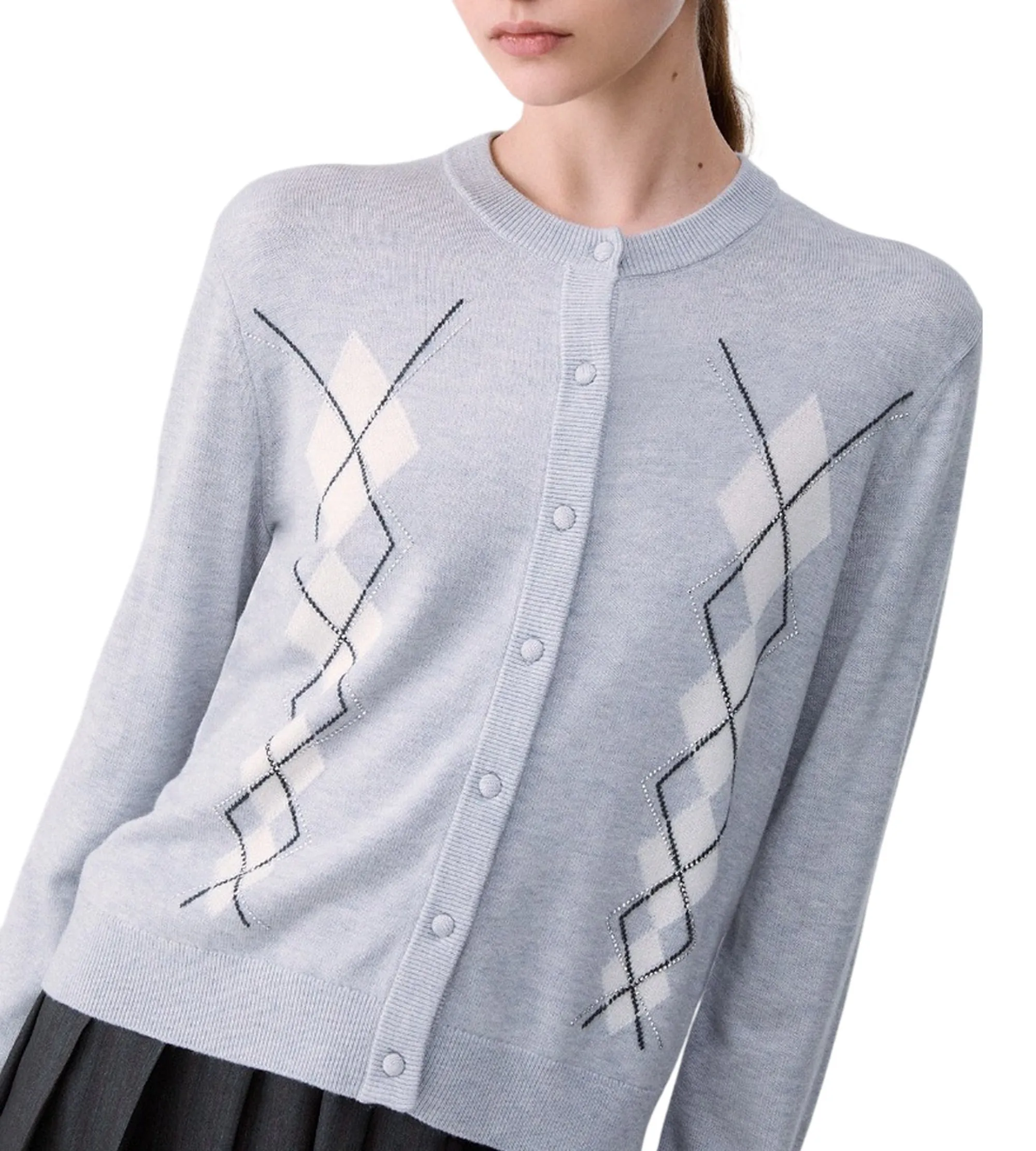 Liujo Jeans Cardigan In Lana Con Argyle Grigio Chiaro Wf6288Ma16R 186126