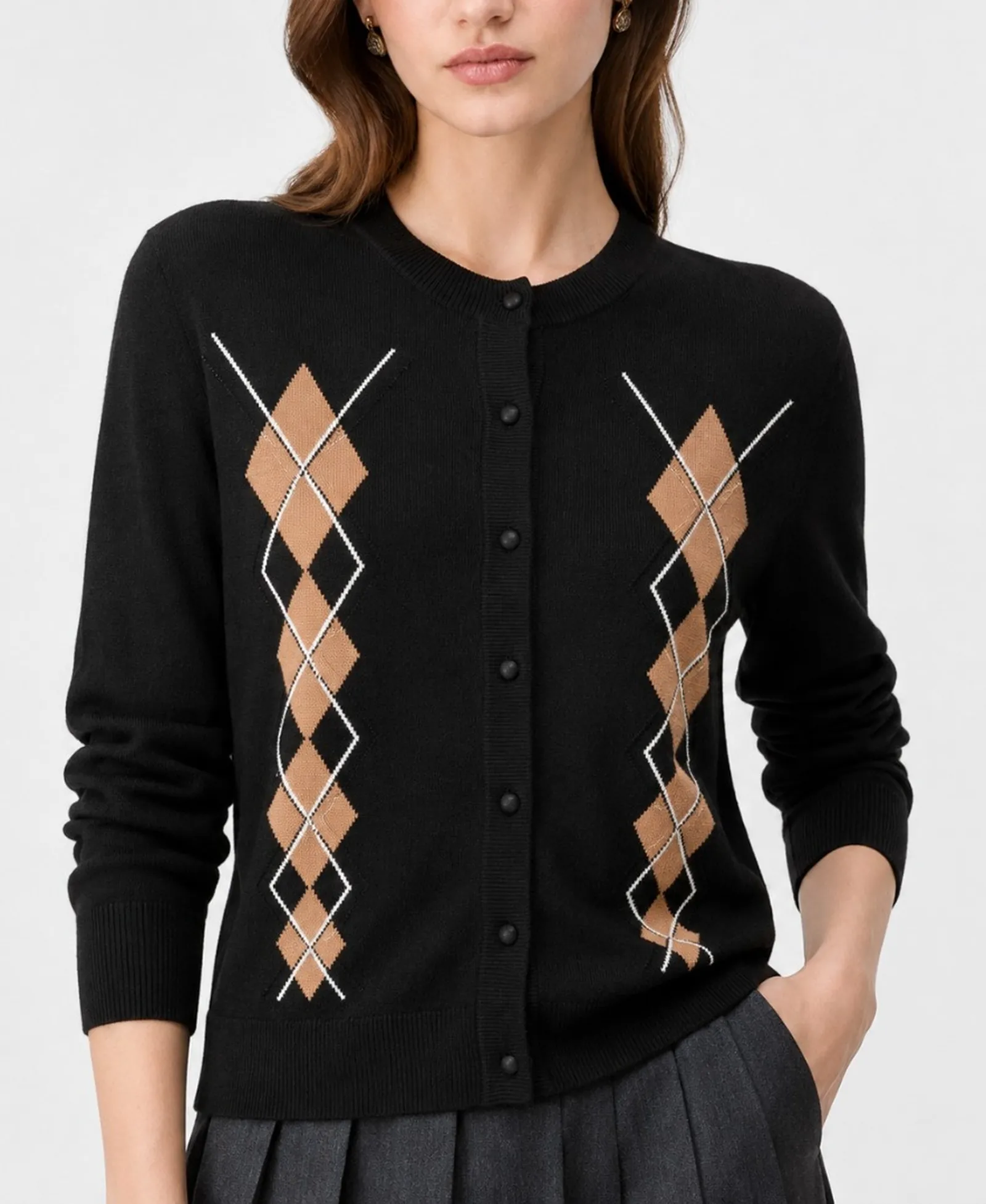 Liujo Jeans Cardigan In Lana Con Argyle Nero Wf6288Ma16R 187984