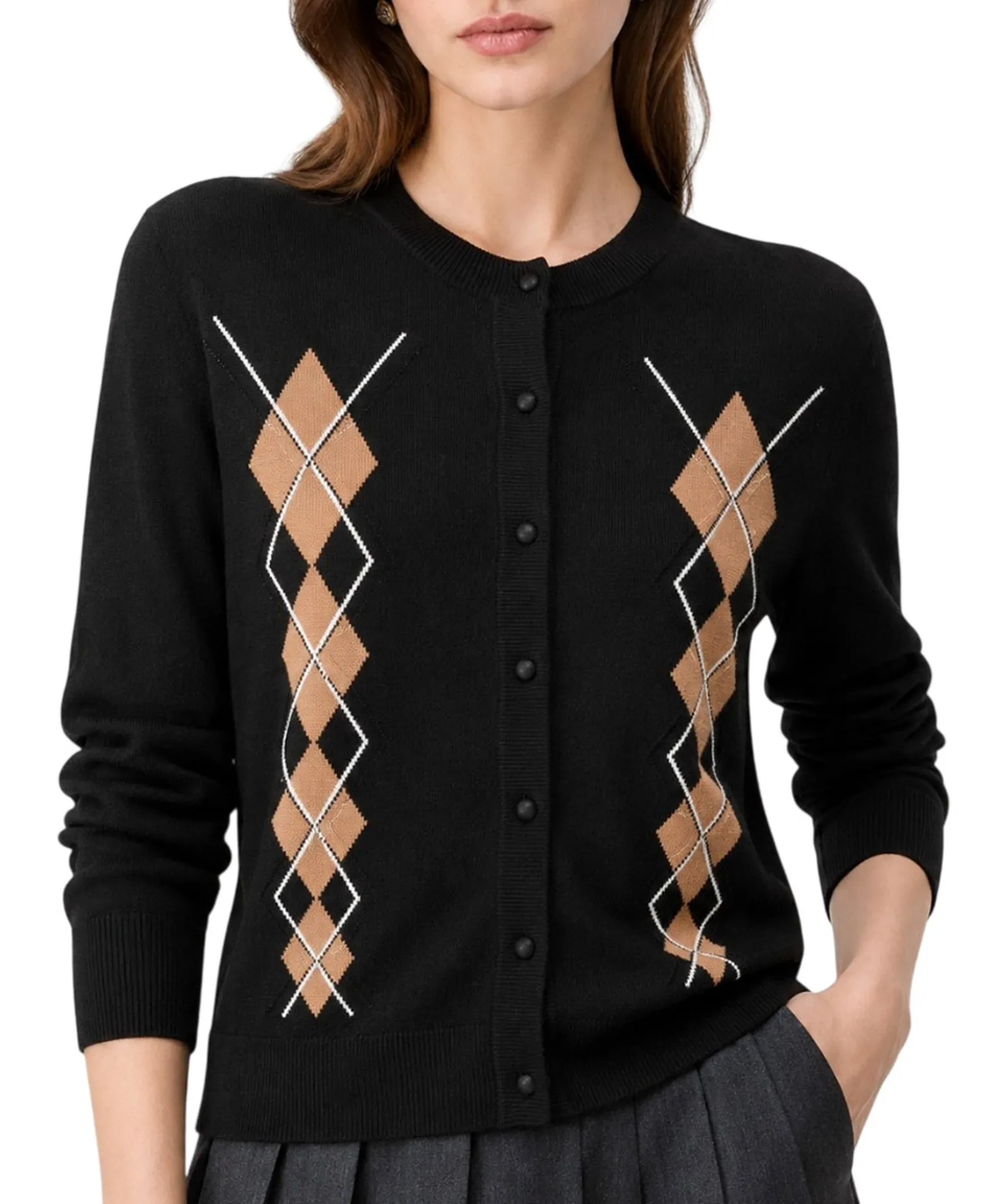 Liujo Jeans Cardigan In Lana Con Argyle Nero Wf6288Ma16R 188190