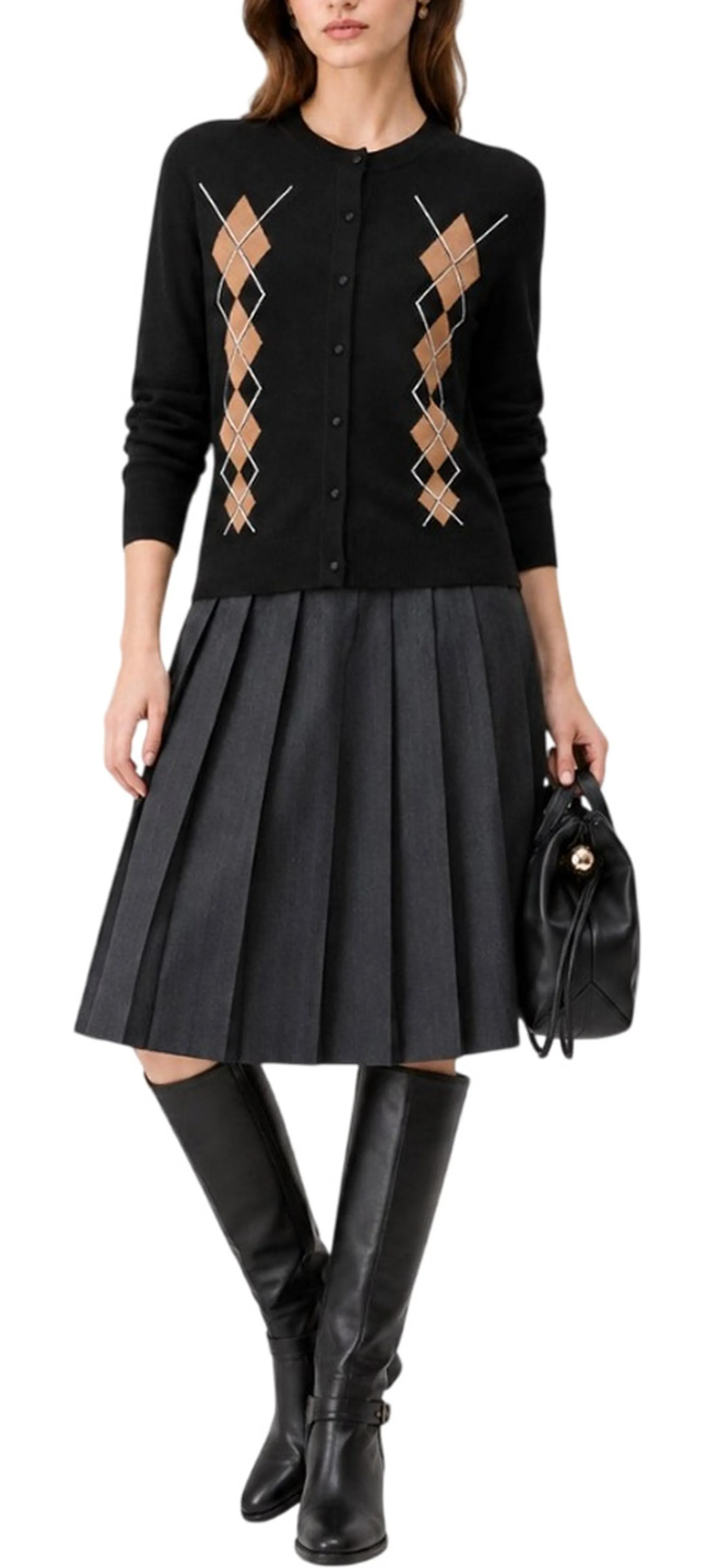 Liujo Jeans Cardigan In Lana Con Argyle Nero Wf6288Ma16R 188192