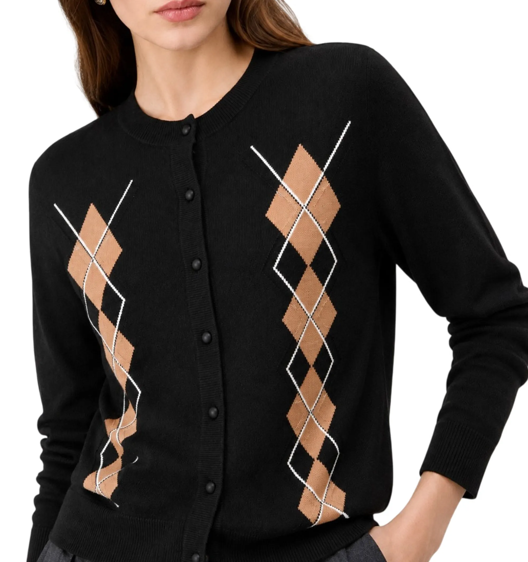 Liujo Jeans Cardigan In Lana Con Argyle Nero Wf6288Ma16R 188193