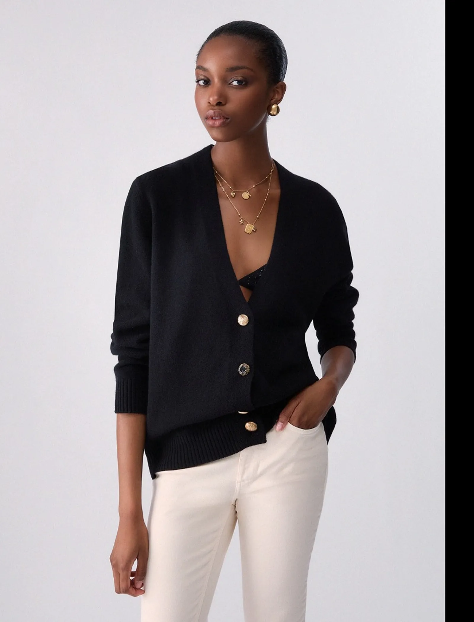 Liujo Jeans Cardigan In Pura Lana Liujo Nero Wf6417Ms009 185608