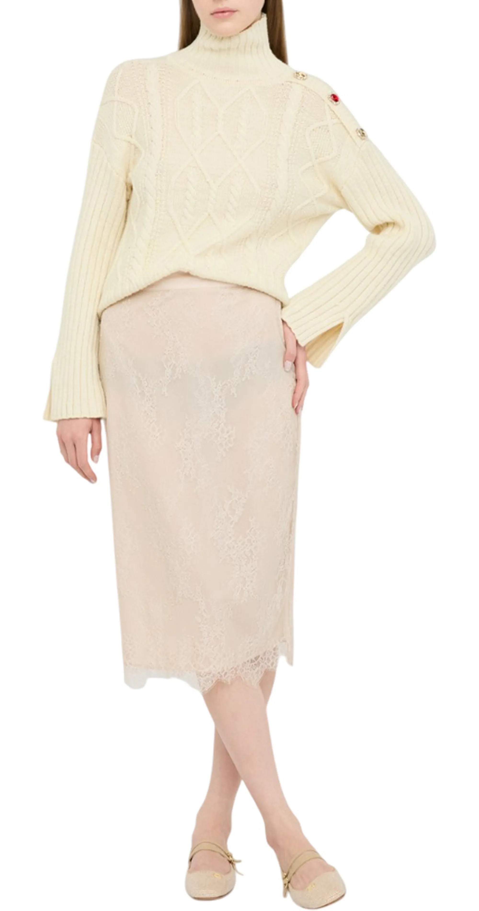 Liujo Jeans B'Wool Turtleneck With Jewel Buttons' Beige Mf5425Ms040 160017