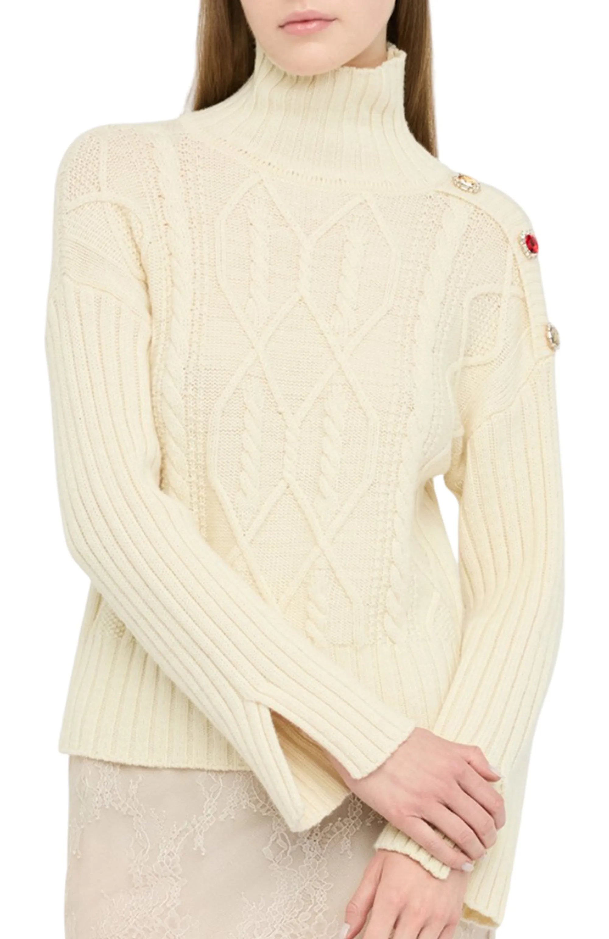 Liujo Jeans B'Wool Turtleneck With Jewel Buttons' Beige Mf5425Ms040 160018