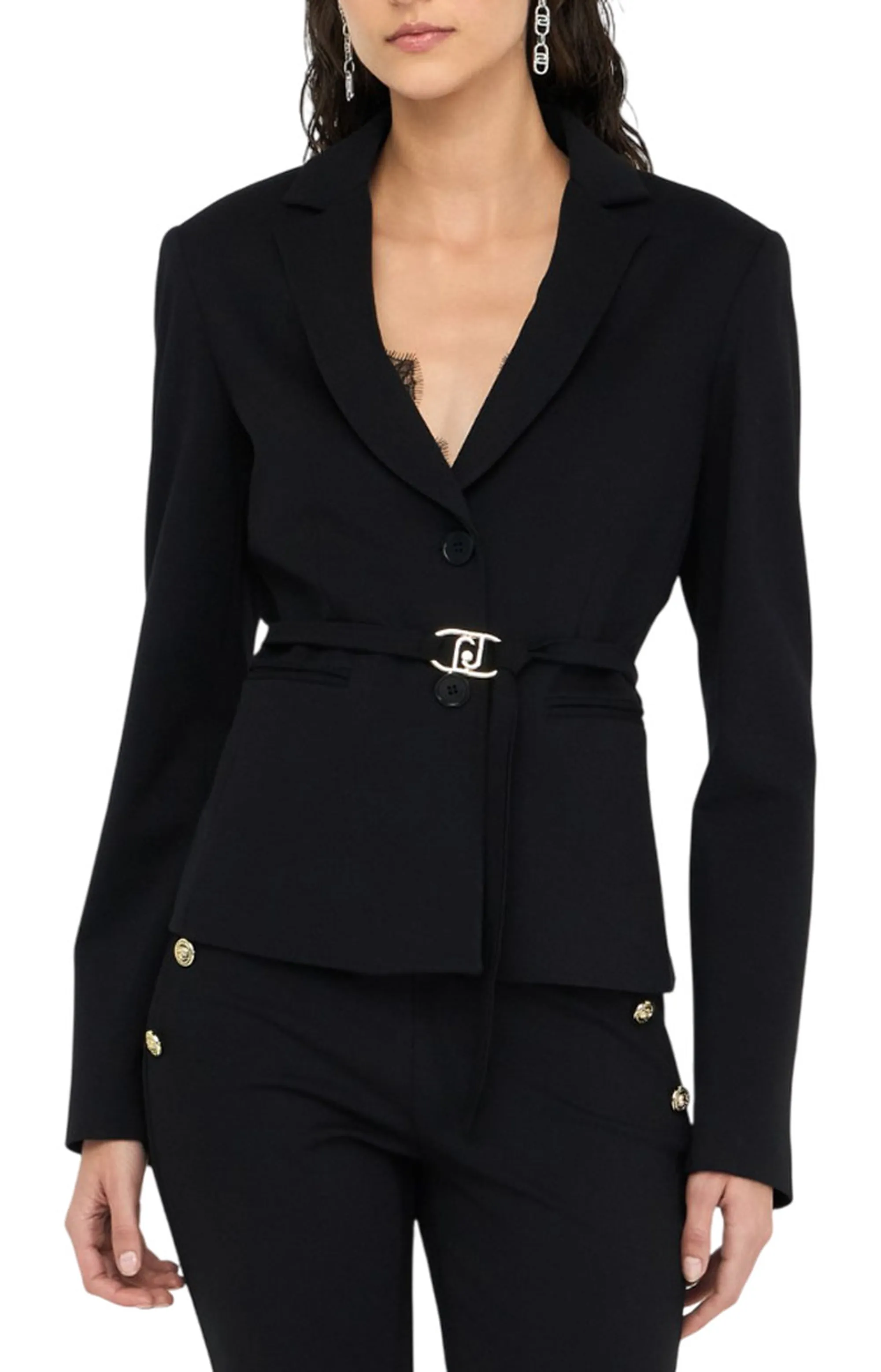 Liujo Jeans Giacca Con Cintura Logata Nero Mf5140J9189 156792
