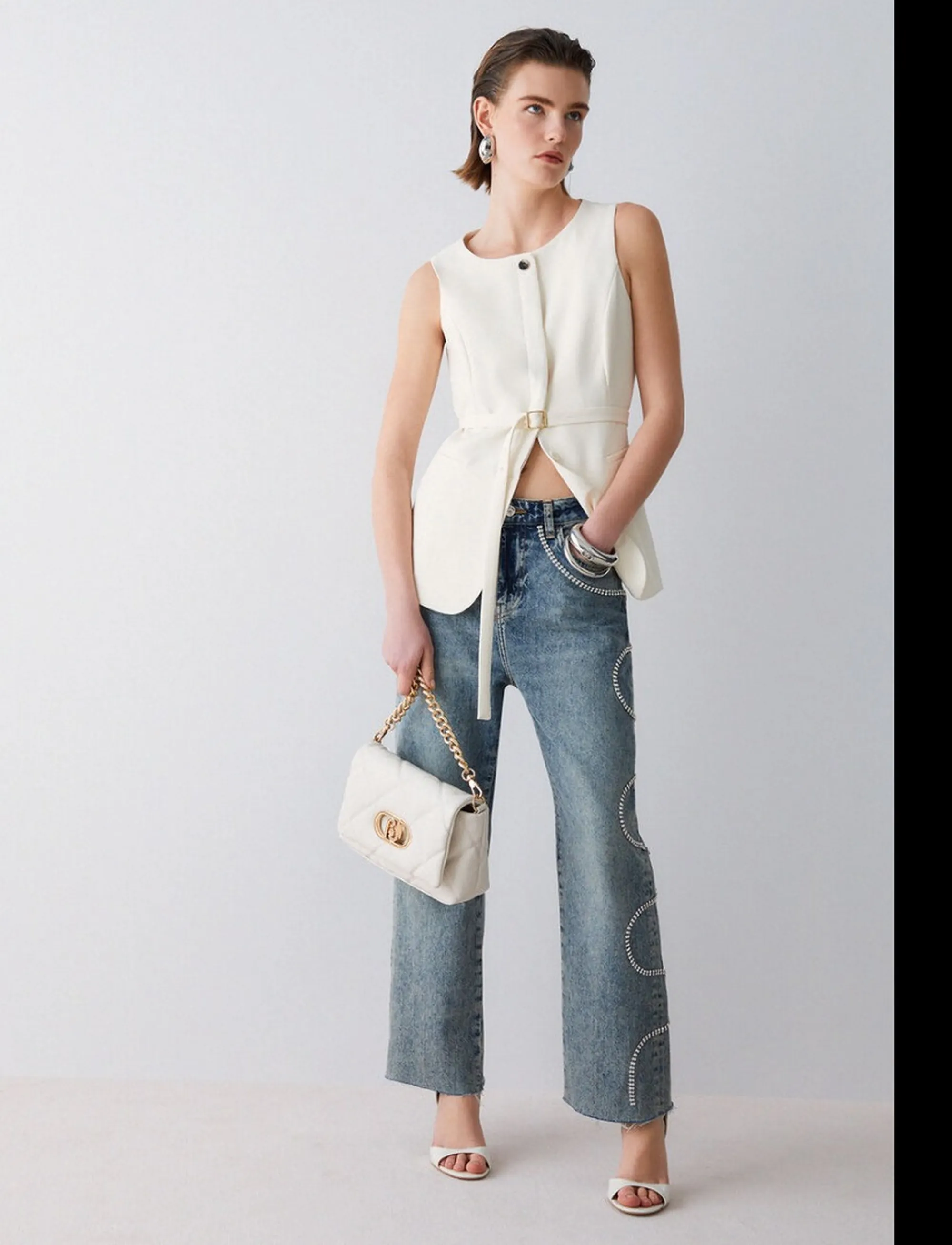 Liujo Jeans Gilet Panna Wa6209Ts896 174021