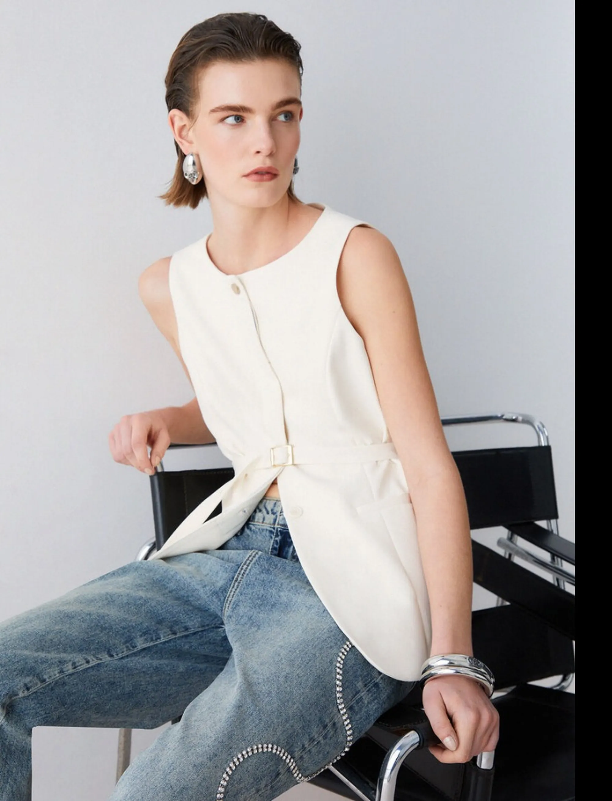 Liujo Jeans Gilet Panna Wa6209Ts896 174022