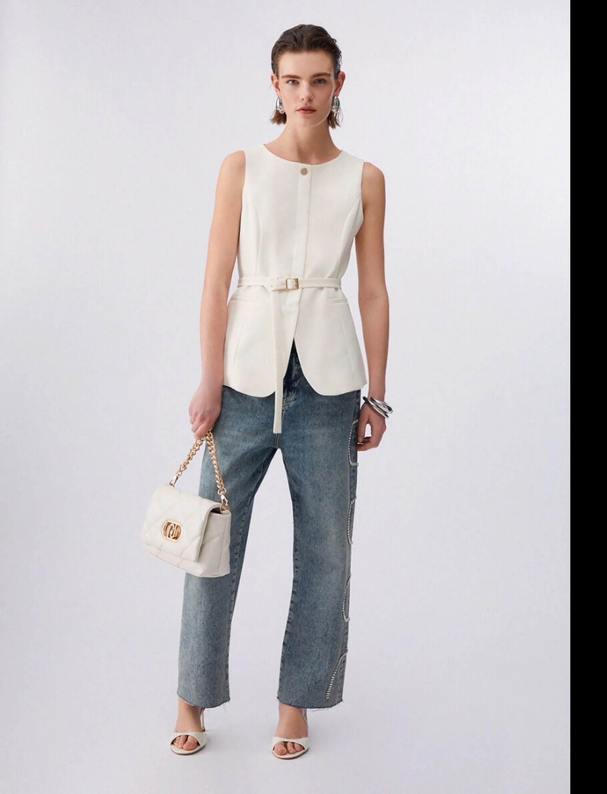 Liujo Jeans Gilet Panna Wa6209Ts896 174026