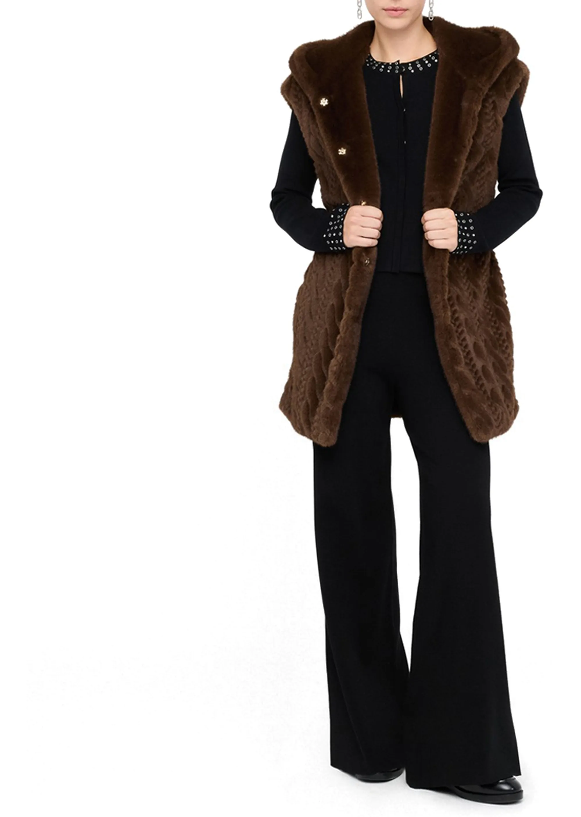 Liujo Jeans B'Hooded Vest' Chocolate Mf5364E1044 160037