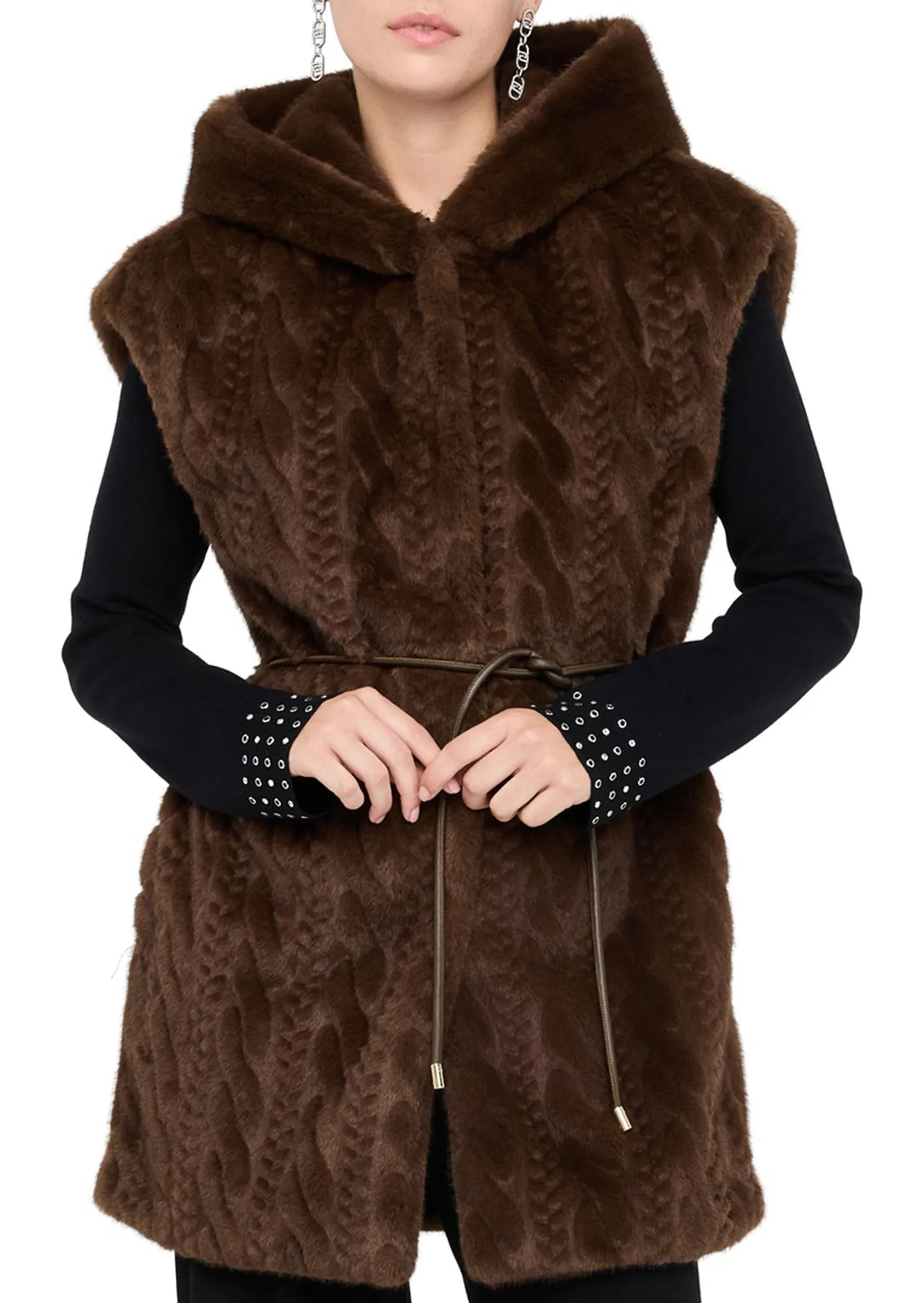 Liujo Jeans Gilet Con Cappuccio Cioccolato Mf5364E1044 160040