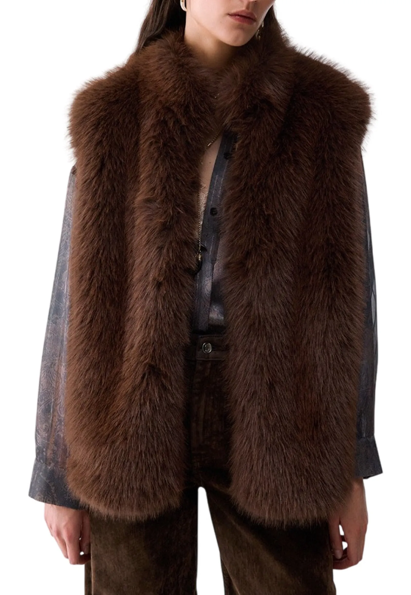 Liujo Jeans Gilet In Pelliccia Sintentica Liujo Marrone Wf6203E1136 185936