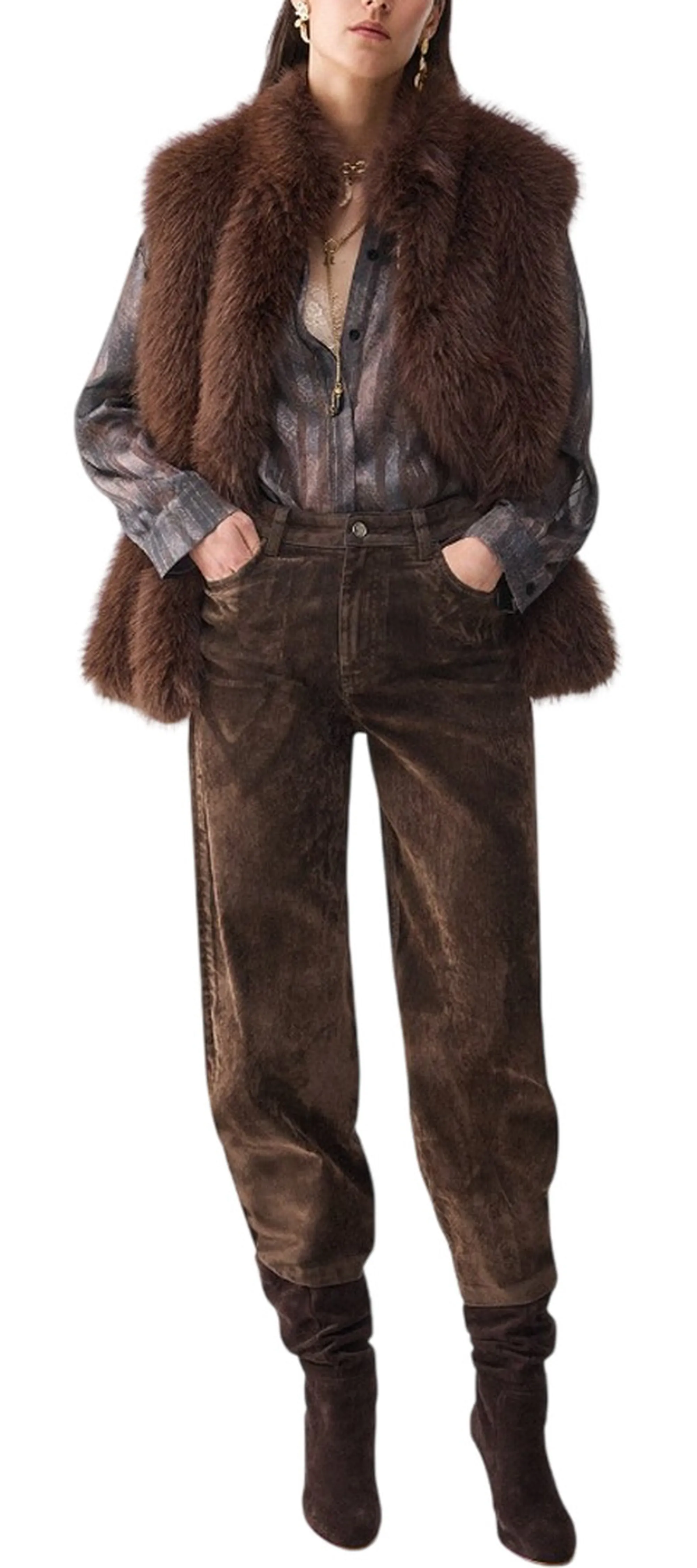 Liujo Jeans Gilet In Pelliccia Sintentica Liujo Marrone Wf6203E1136 185938
