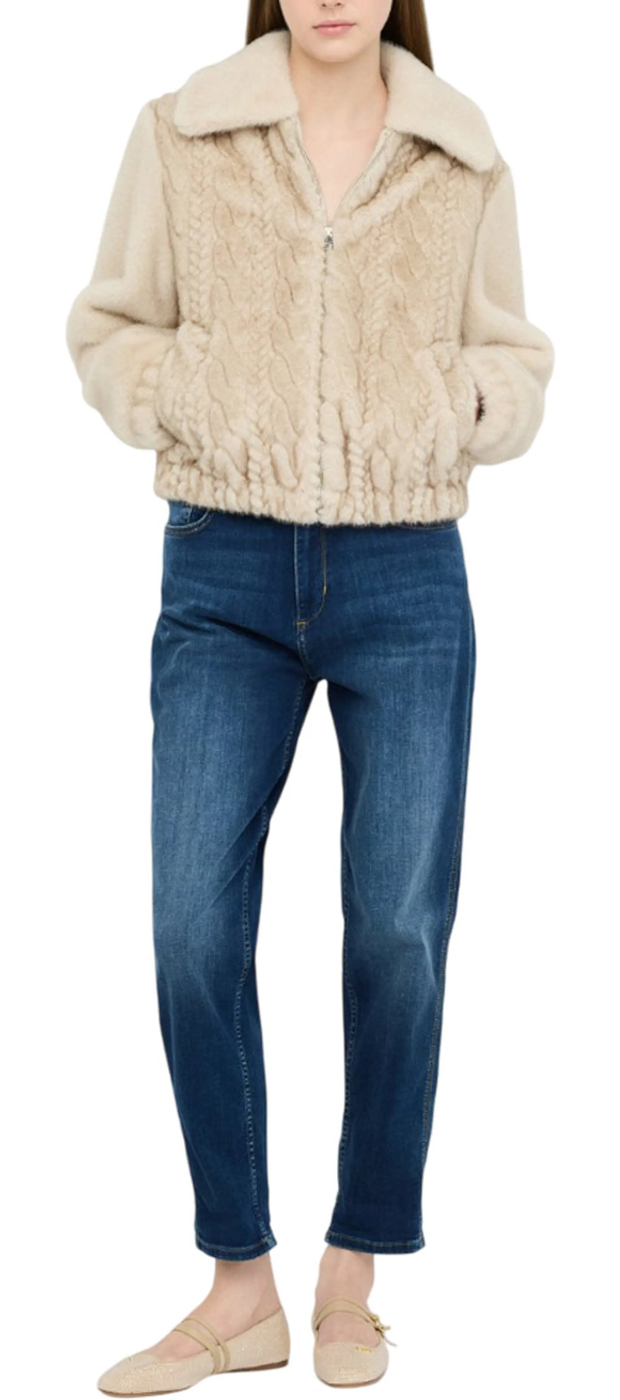 Liujo Jeans Giubbino Bomber In Teddy Beige Mf5094E1044 157721