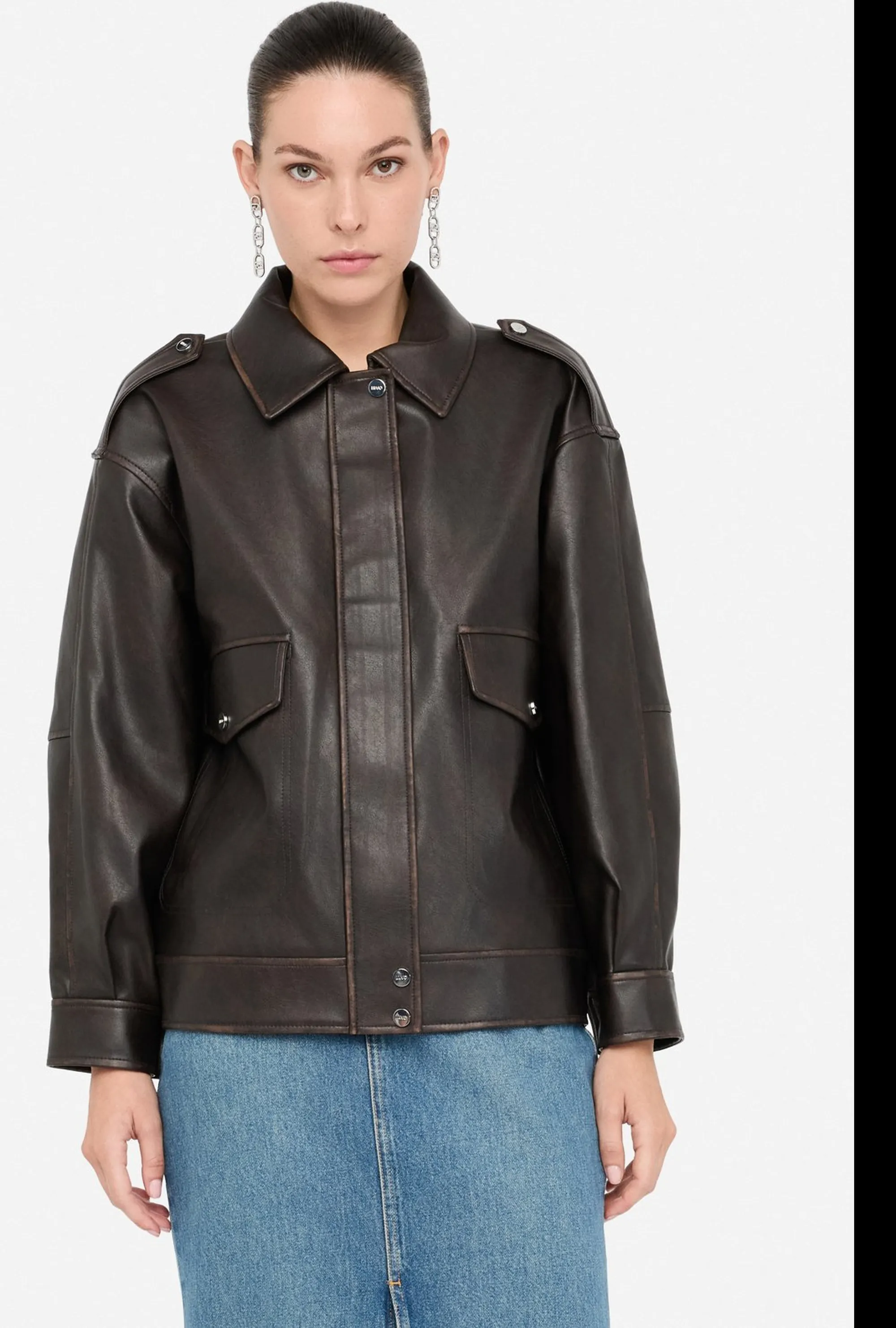 Liujo Jeans B'Coated Fabric Jacket' Chocolate Mf5097E1051 156274