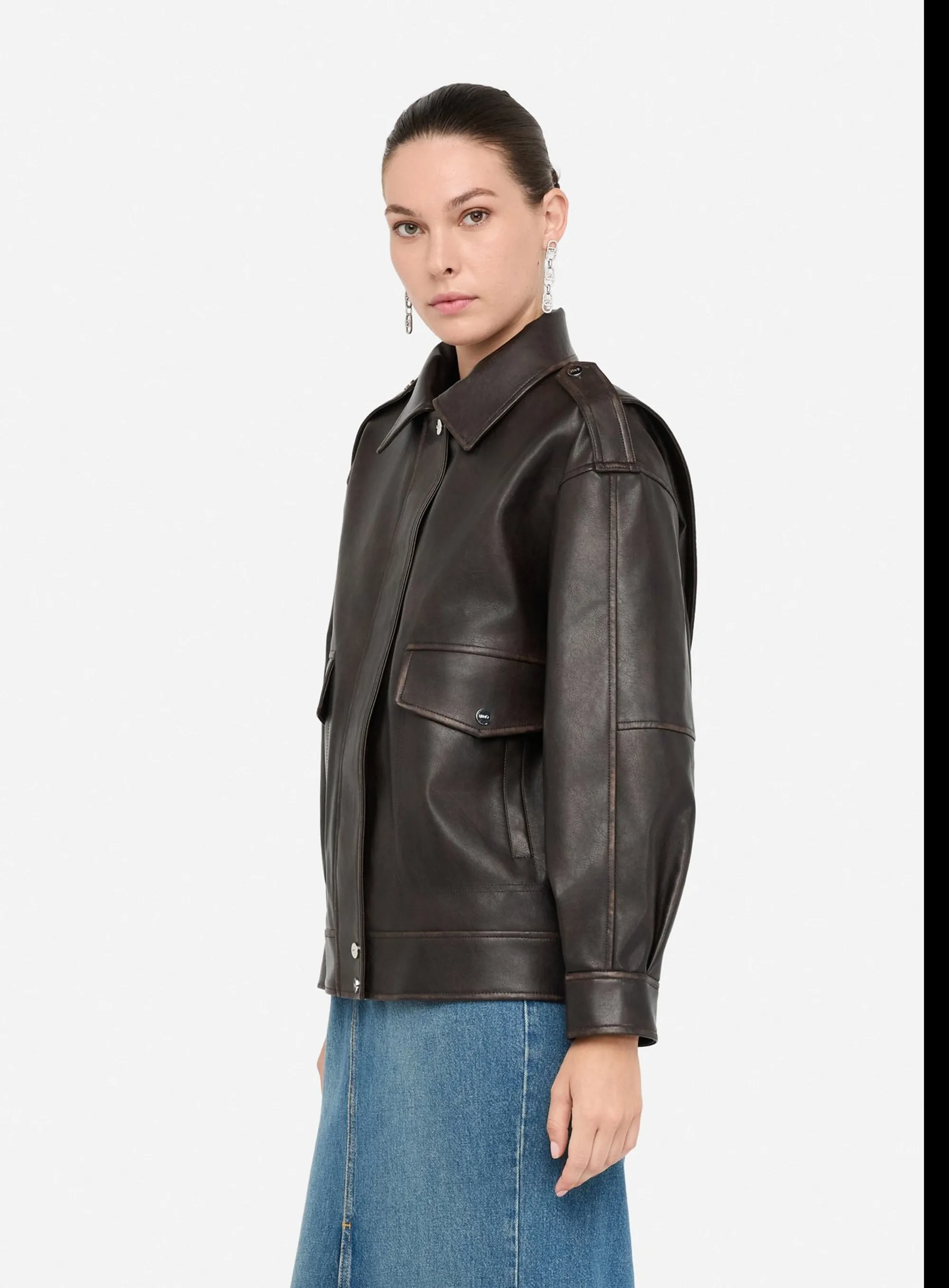 Liujo Jeans B'Coated Fabric Jacket' Chocolate Mf5097E1051 156277