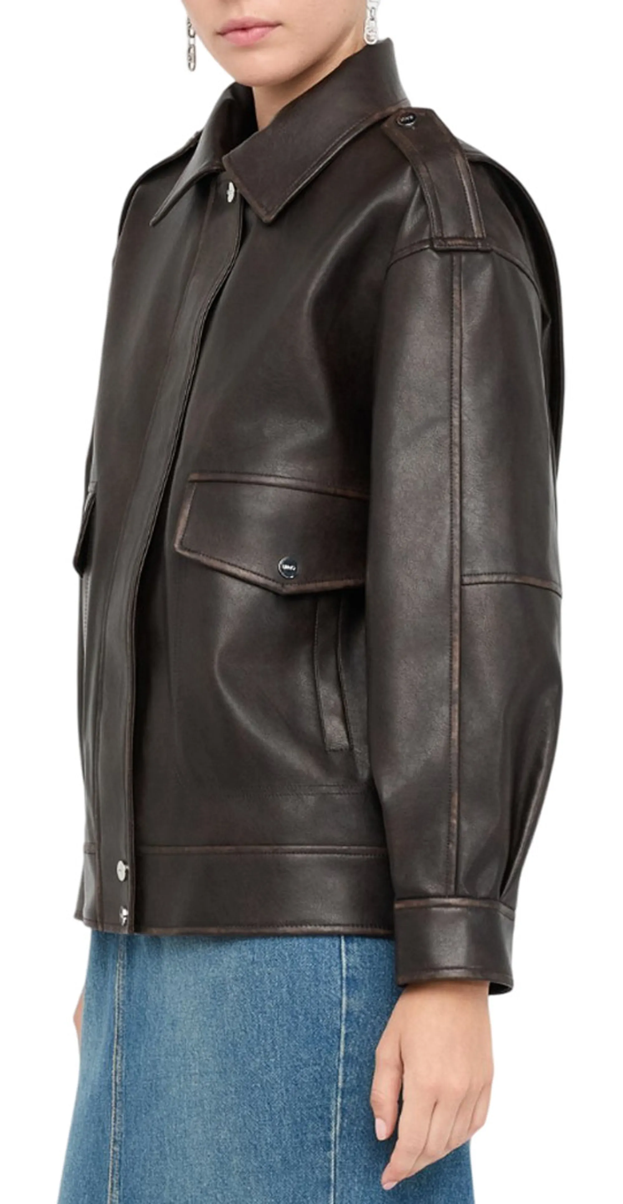 Liujo Jeans Giubbino In Tessuto Spalmato Cioccolato Mf5097E1051 157007