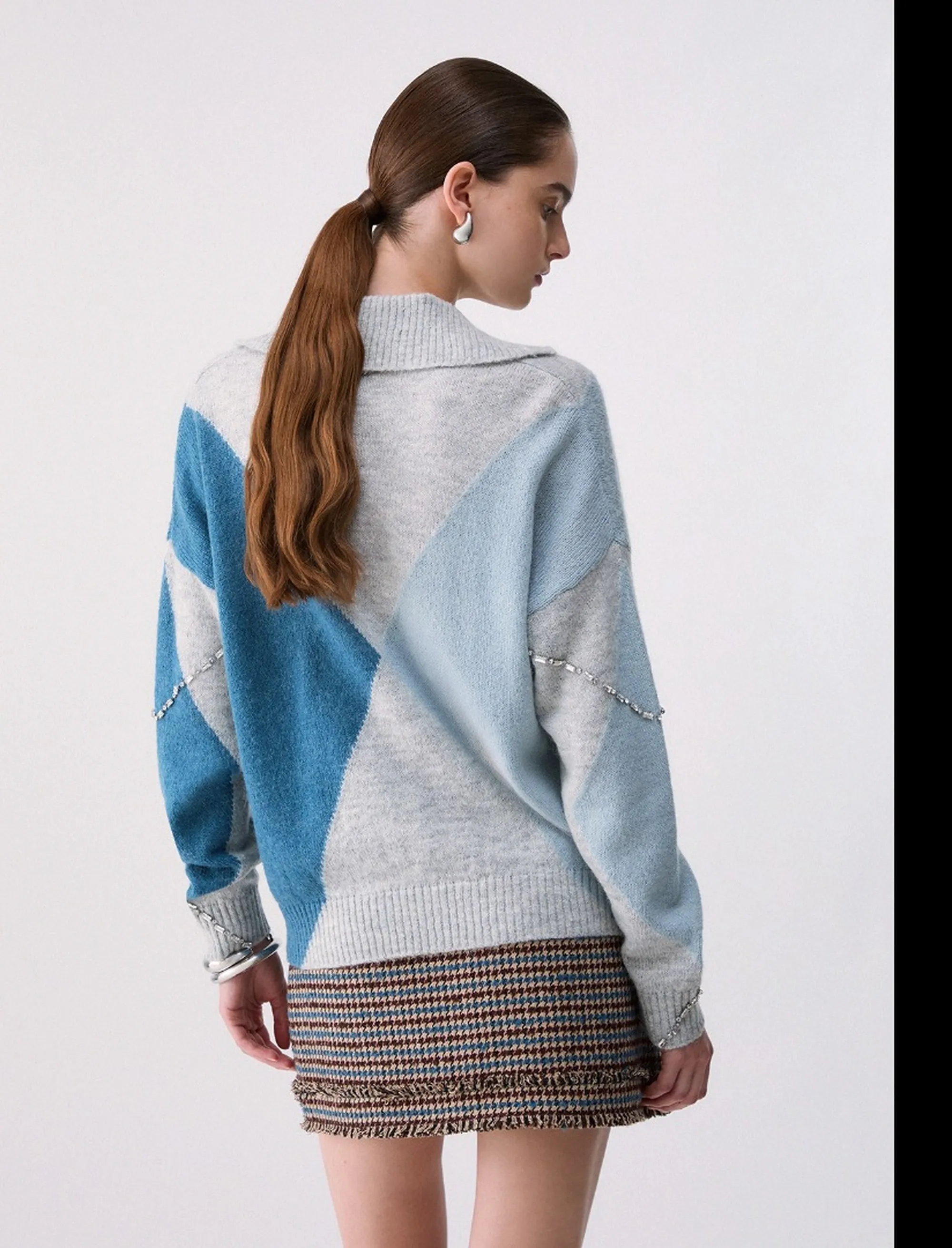 Liujo Jeans B'Argyle Sweater With Jewel Embroidery' Blu Wf6182Ma15R 188849