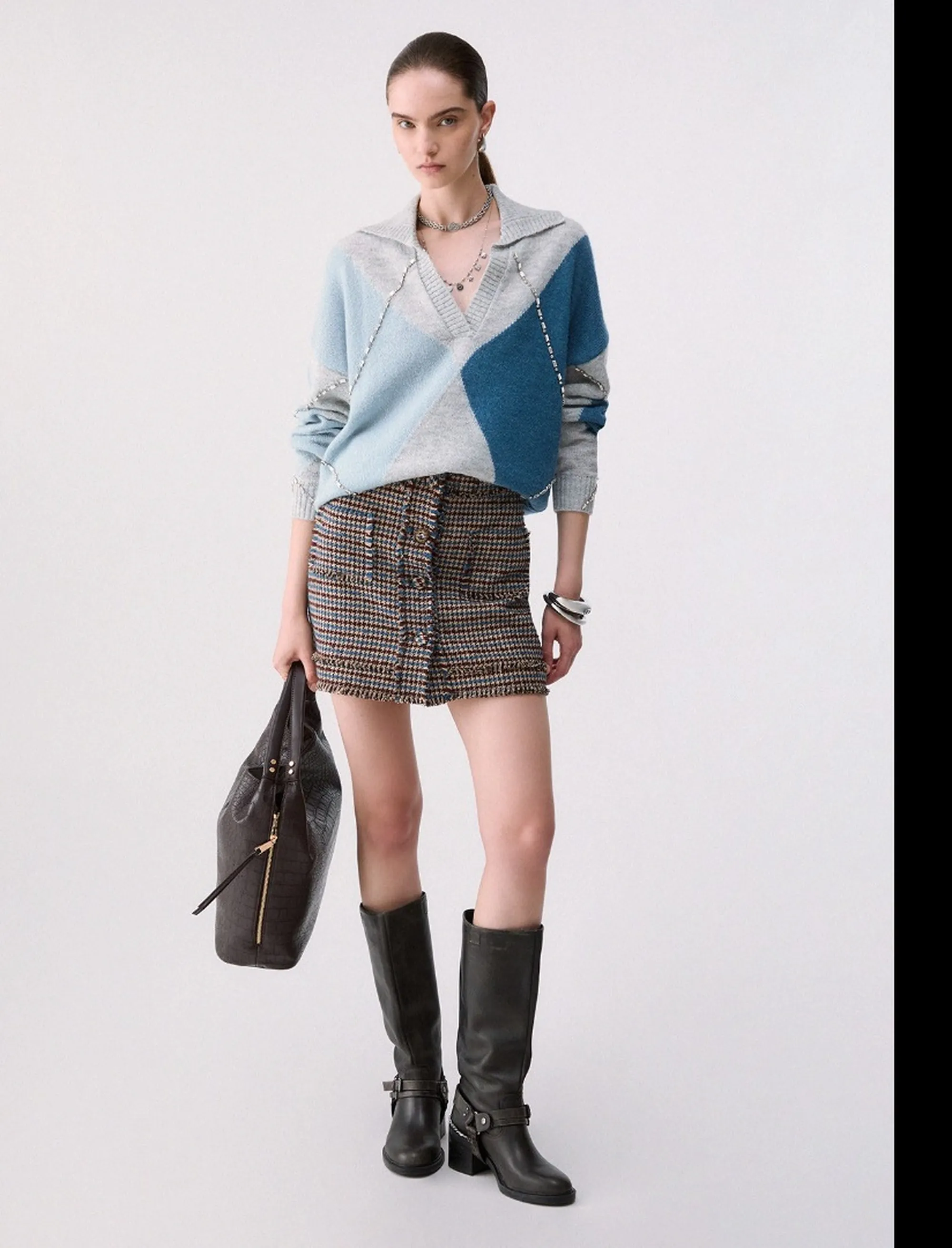 Liujo Jeans B'Argyle Sweater With Jewel Embroidery' Blu Wf6182Ma15R 188851