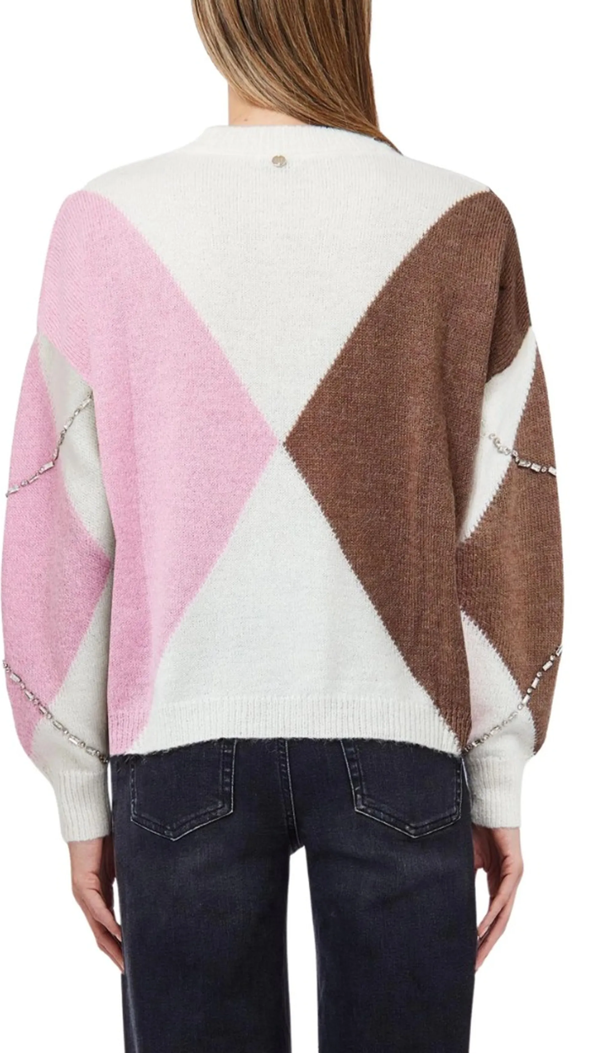 Liujo Jeans B'Argyle Sweater With Jewel Embroidery' Pink Wf6184Ma15R 188864