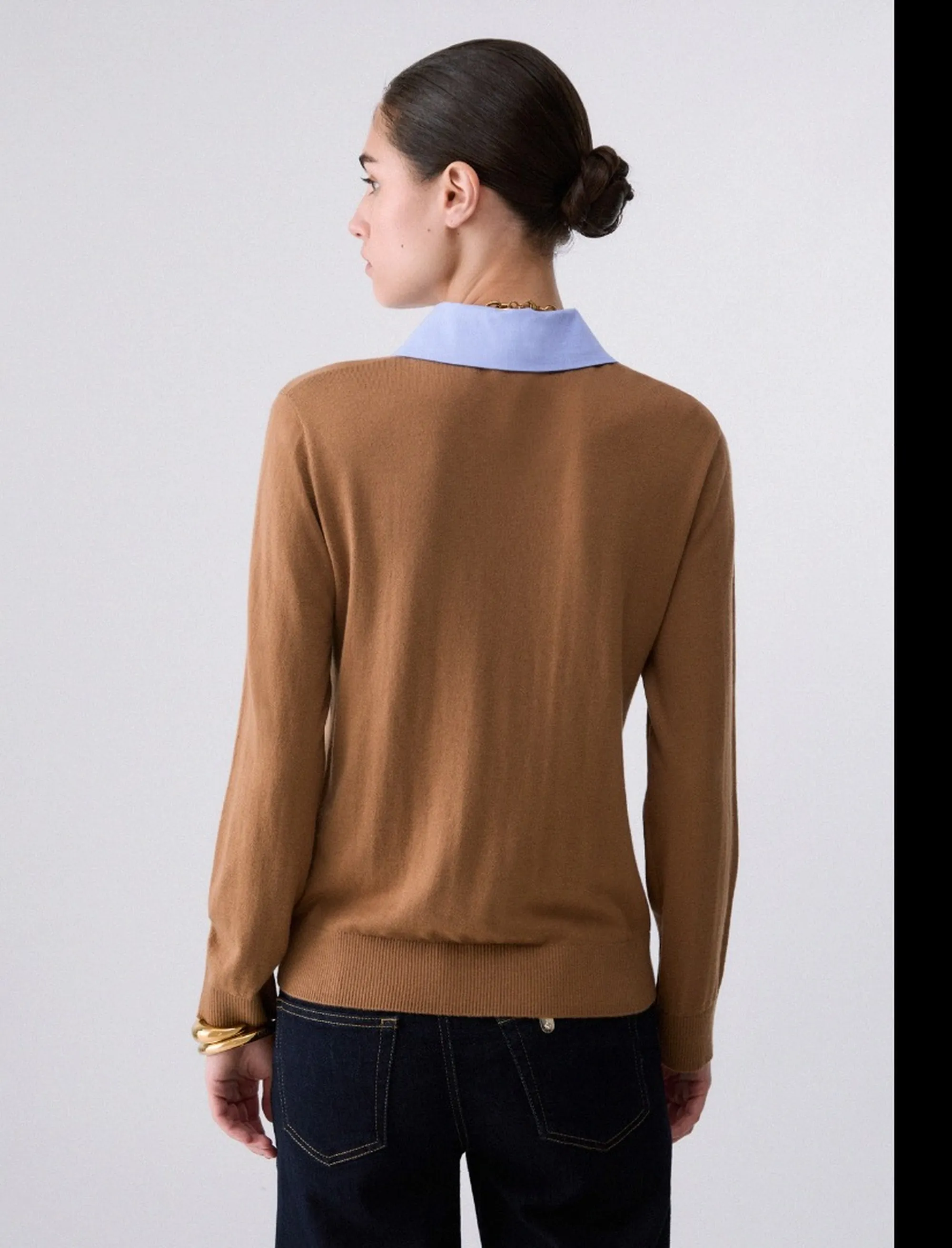 Liujo Jeans Maglia Con Dettaglio Popeline Beige Wf6452Ma16R 185484