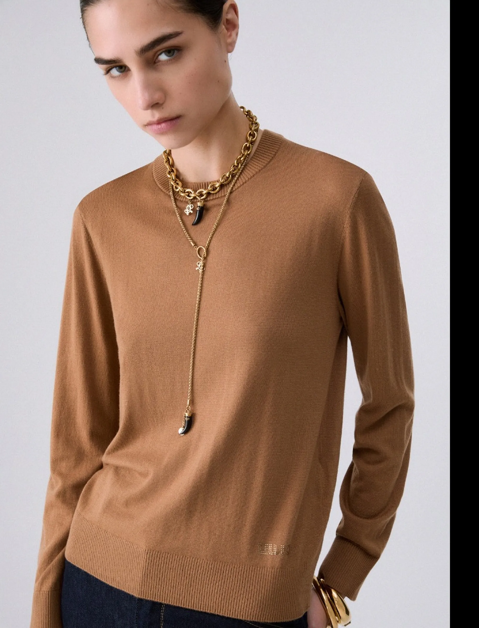 Liujo Jeans Maglia Con Dettaglio Popeline Beige Wf6452Ma16R 185485
