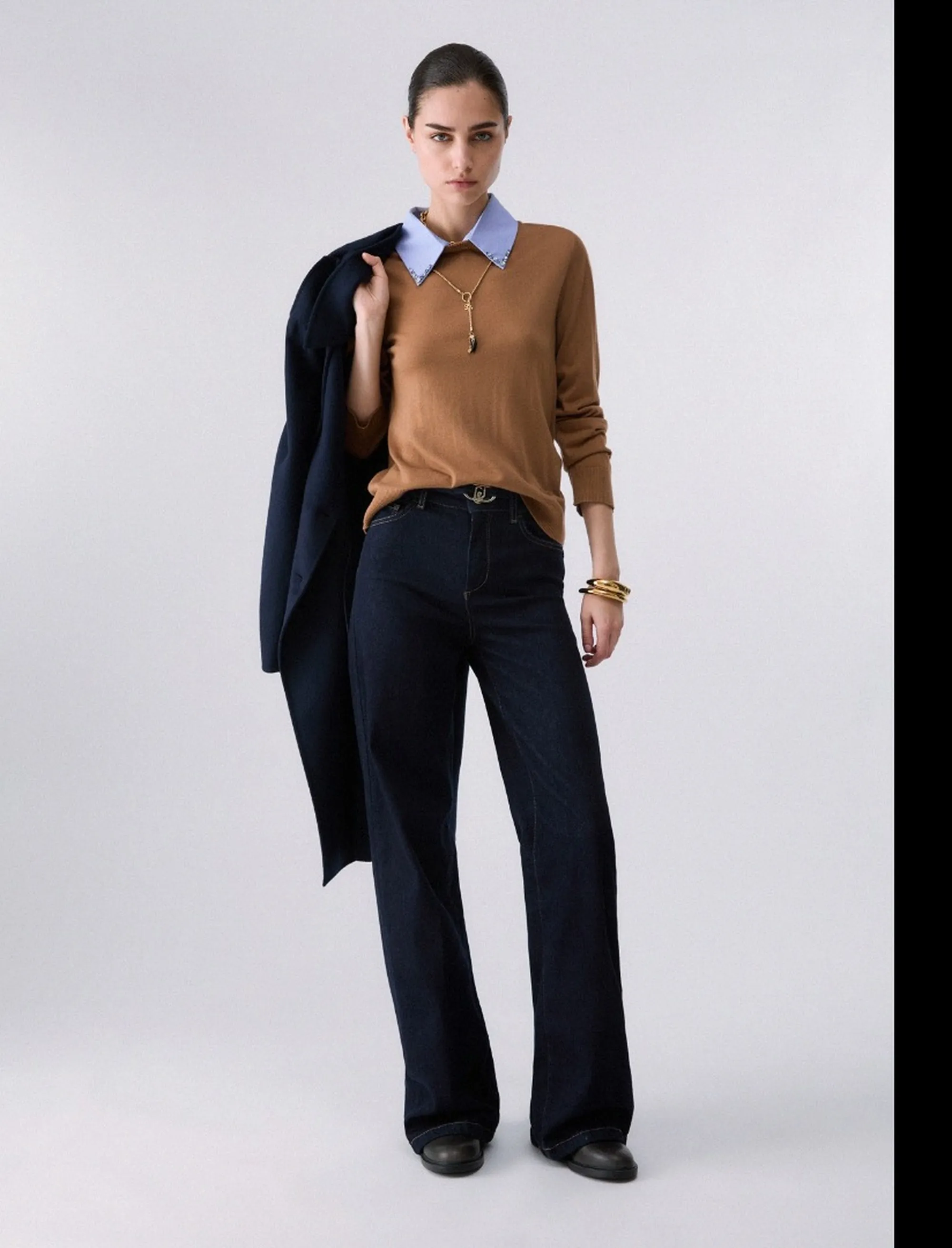 Liujo Jeans Maglia Con Dettaglio Popeline Beige Wf6452Ma16R 185486