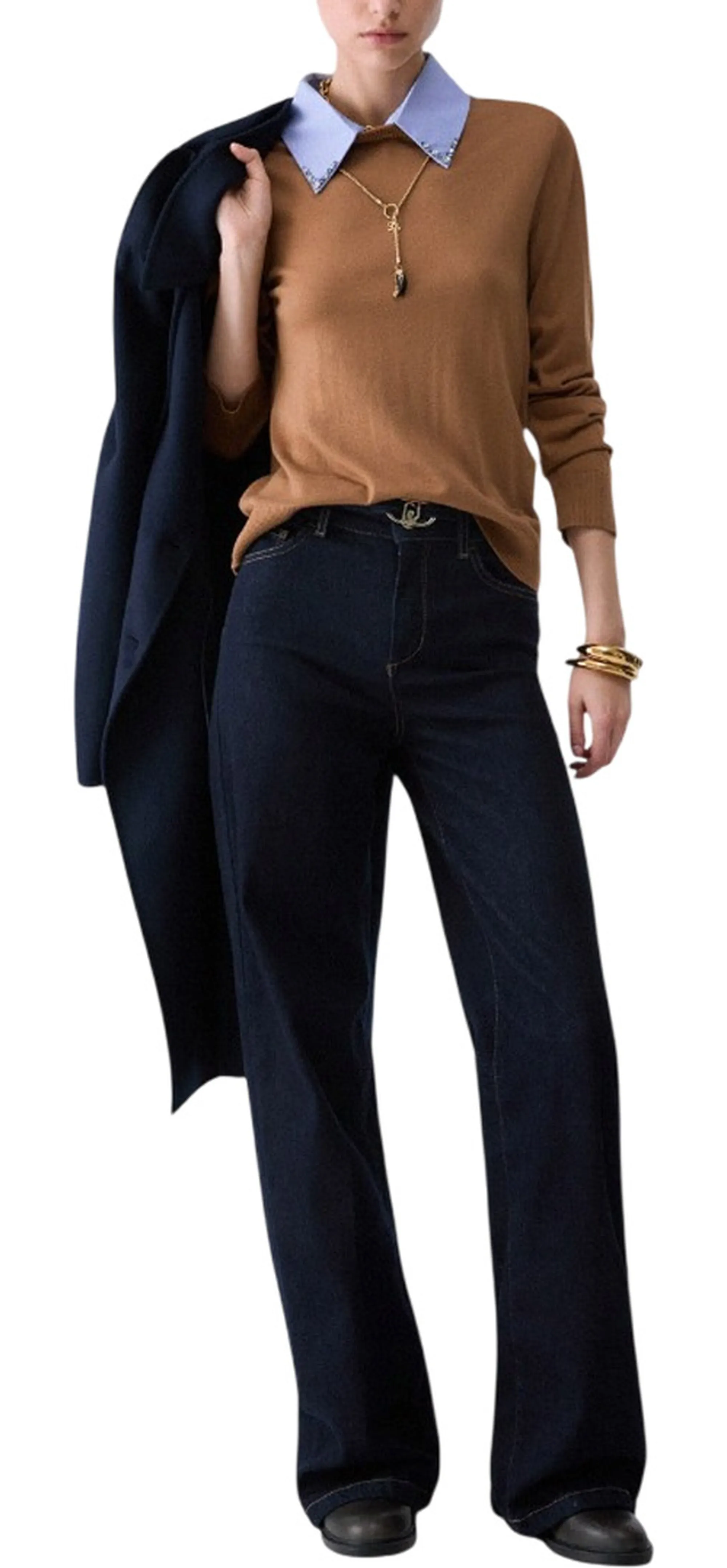 Liujo Jeans Maglia Con Dettaglio Popeline Beige Wf6452Ma16R 186253