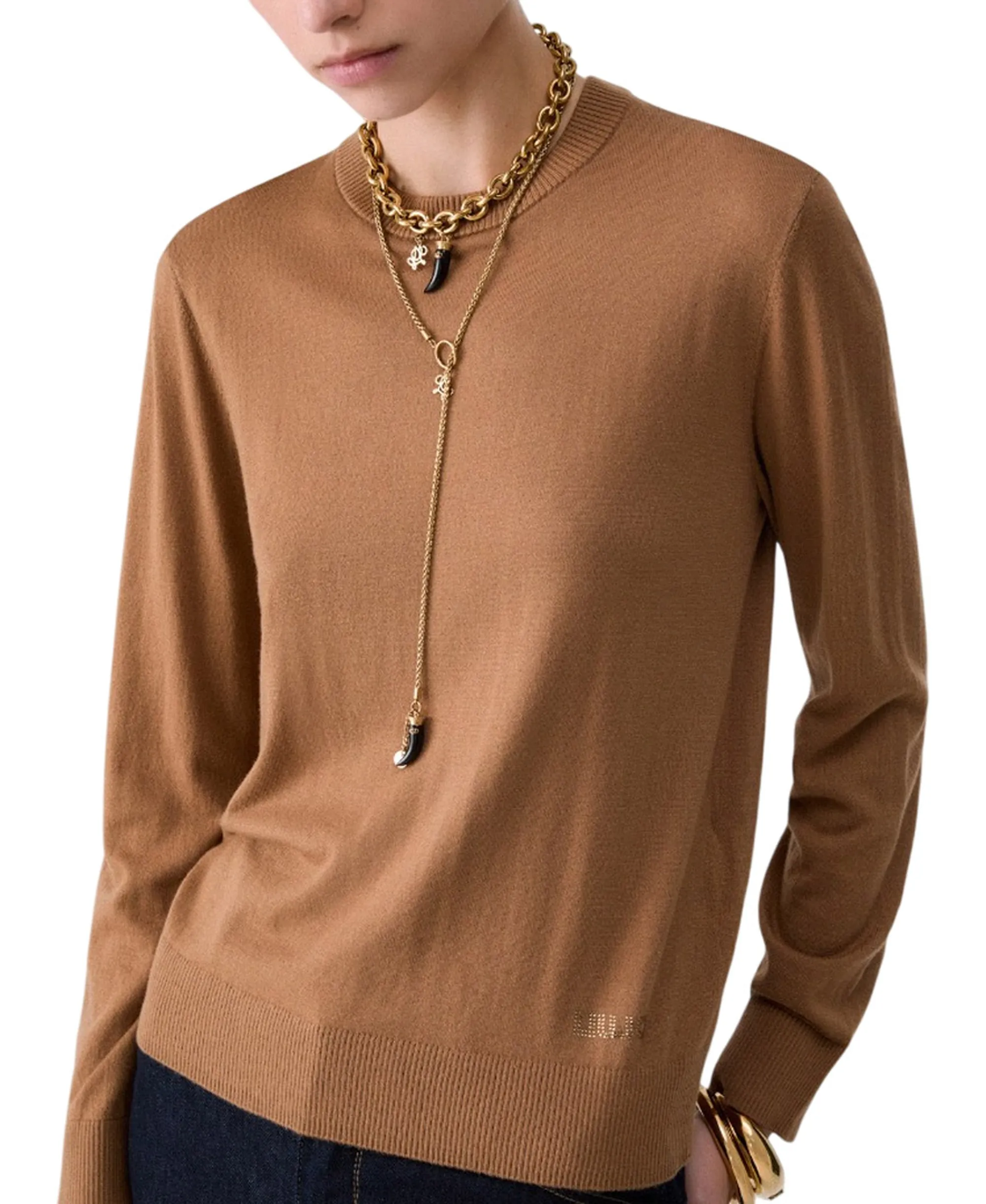 Liujo Jeans Maglia Con Dettaglio Popeline Beige Wf6452Ma16R 186254