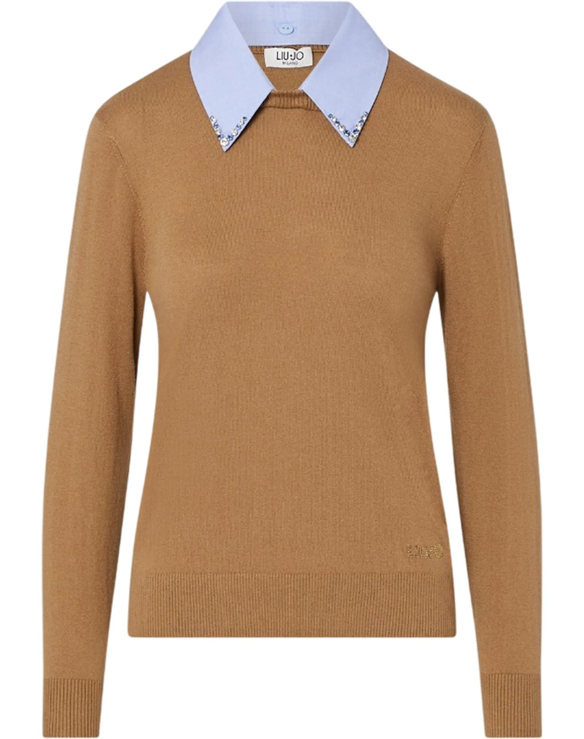 Liujo Jeans Maglia Con Dettaglio Popeline Beige Wf6452Ma16R 186255