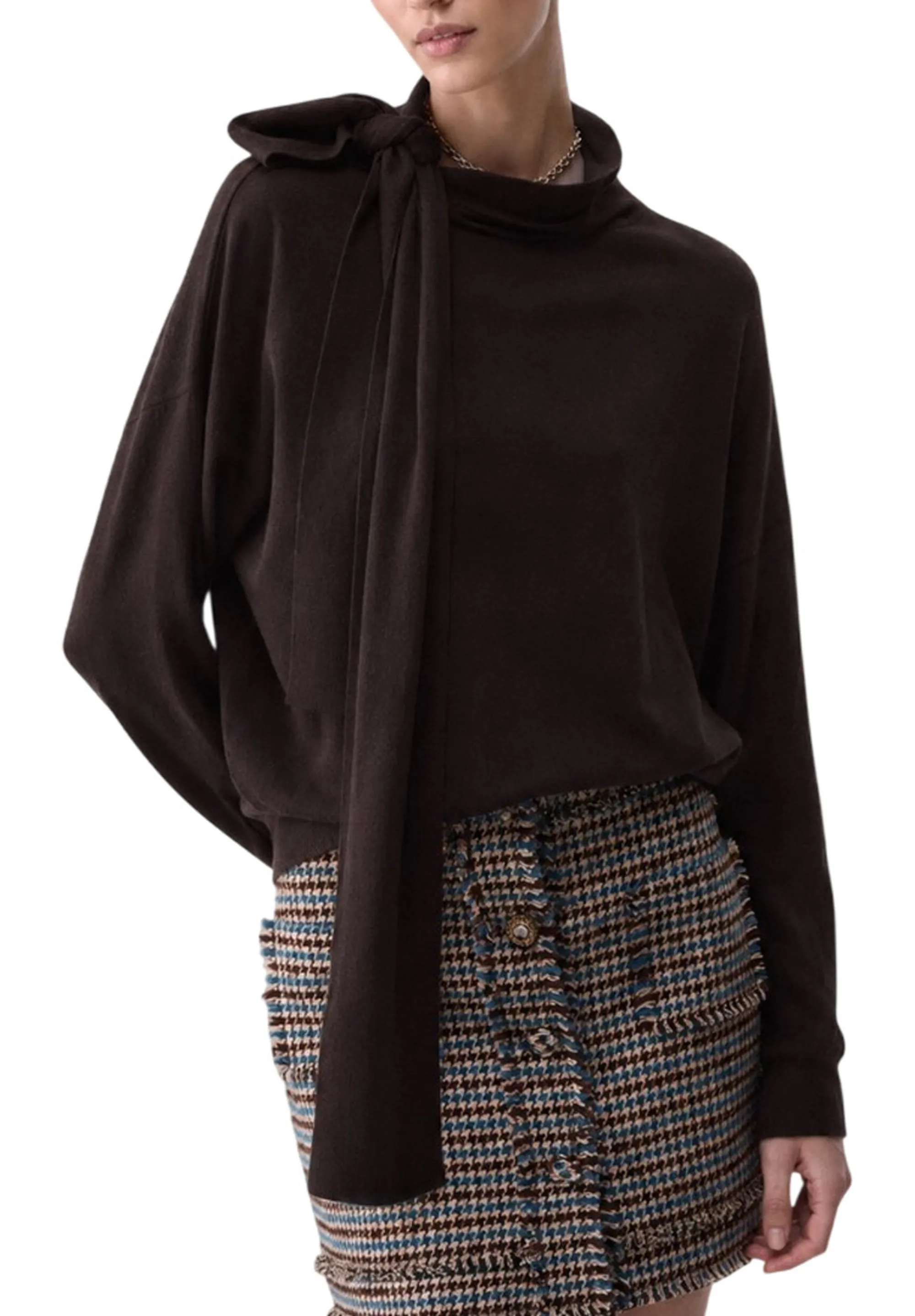 Liujo Jeans B'Sweater With Satin' Dark Brown Wf6445Ma16R 186247