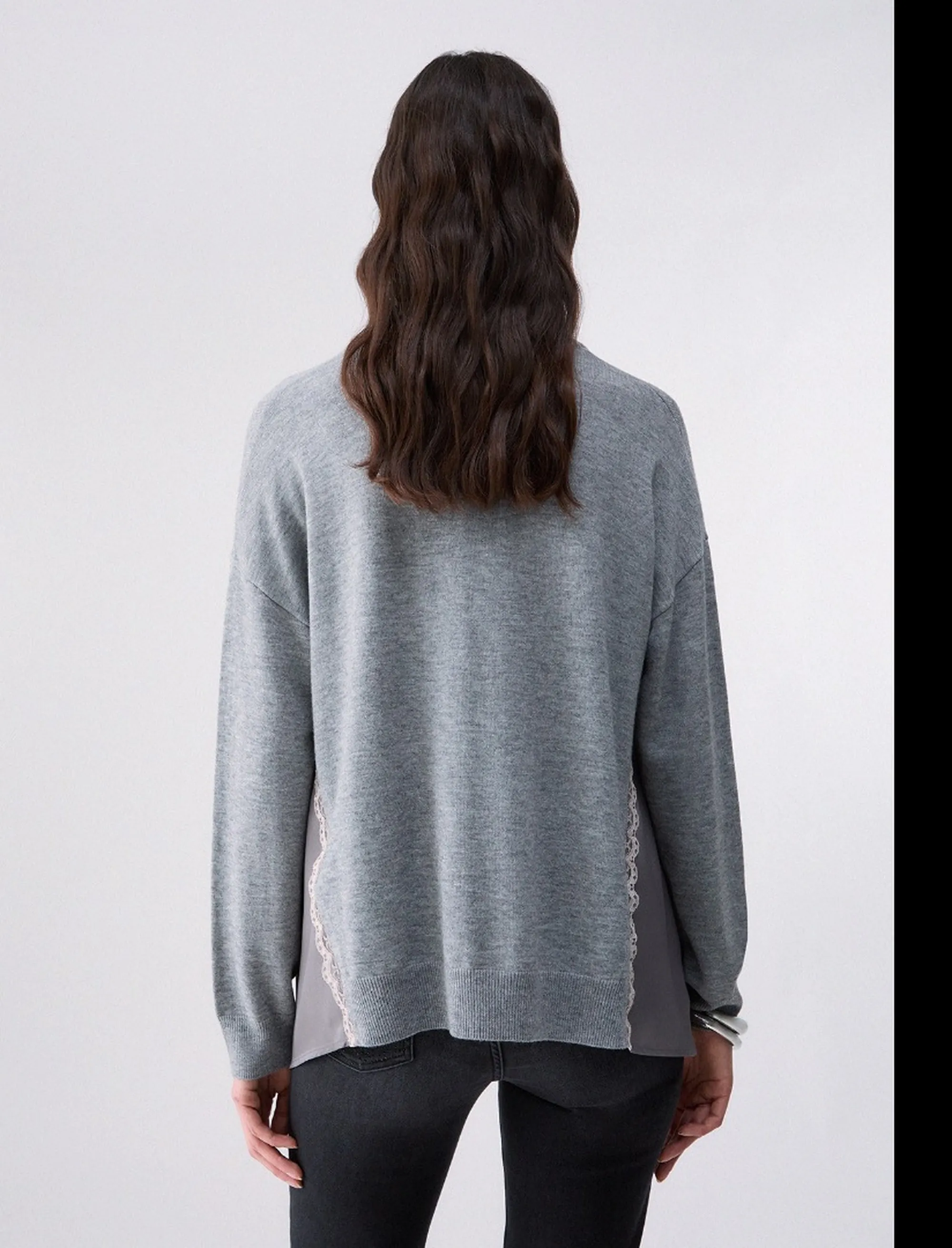 Liujo Jeans Maglia Con Inserti In Raso Liujo Grigio Wf6290Ma16R 185601