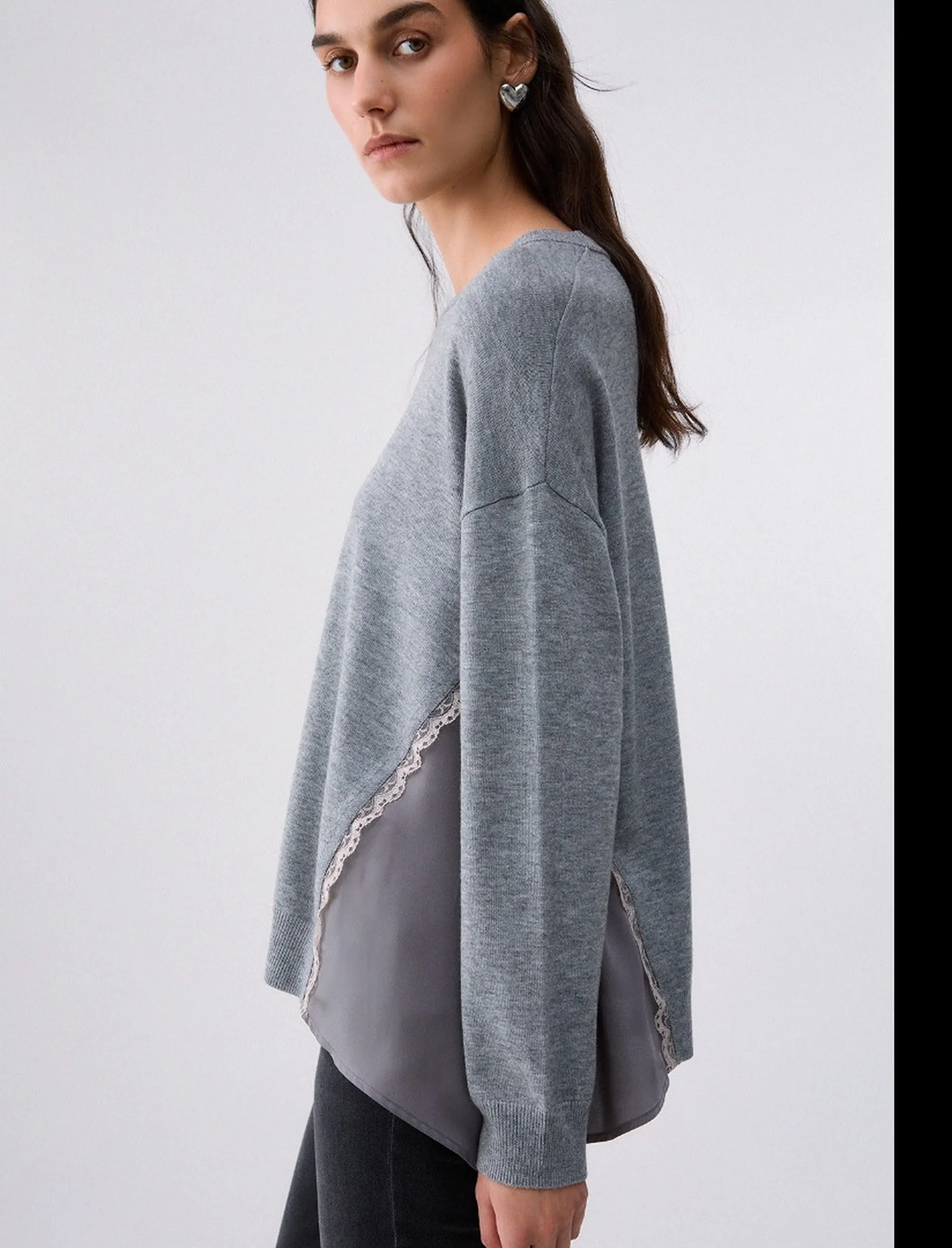 Liujo Jeans Maglia Con Inserti In Raso Liujo Grigio Wf6290Ma16R 185602