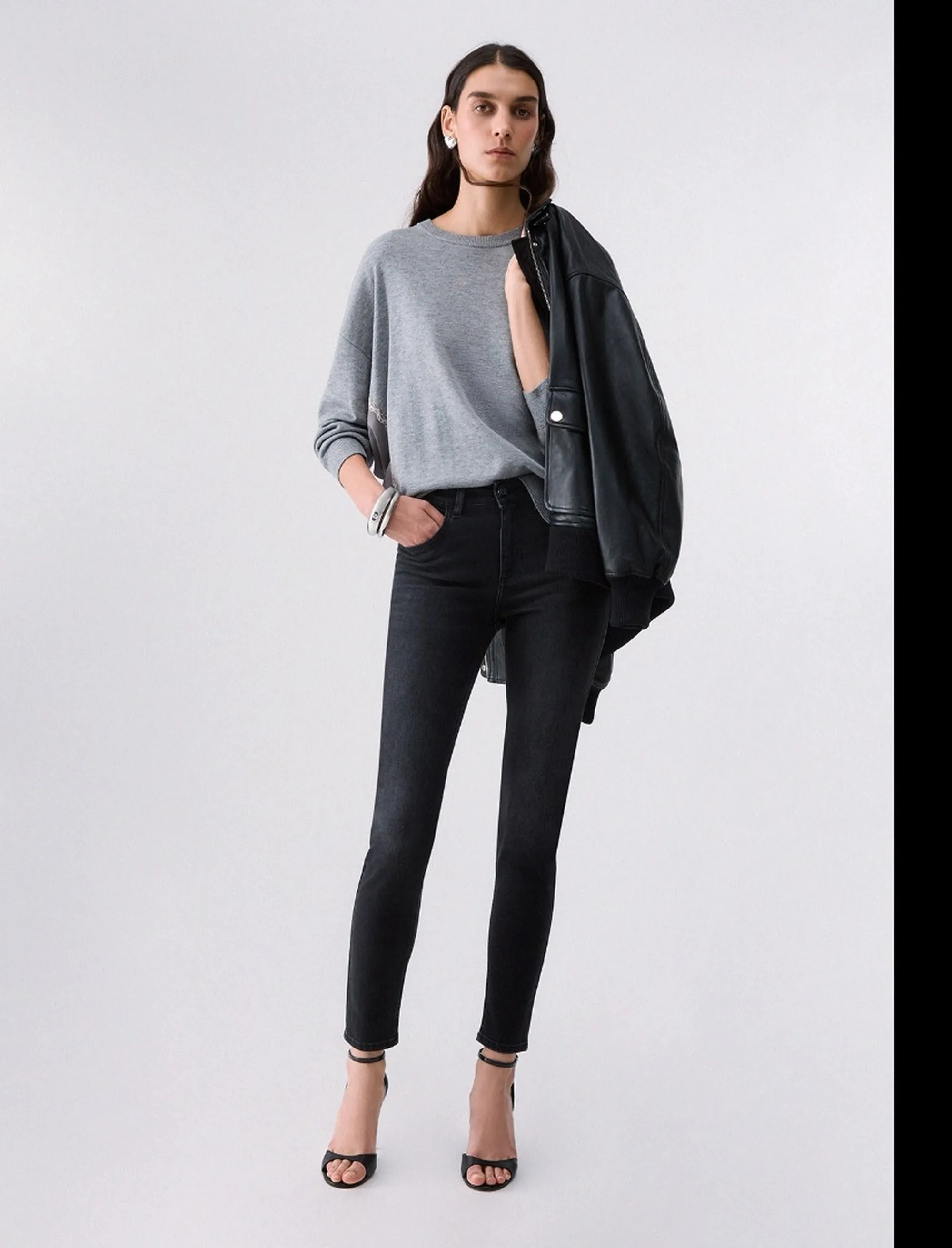 Liujo Jeans Maglia Con Inserti In Raso Liujo Grigio Wf6290Ma16R 185603