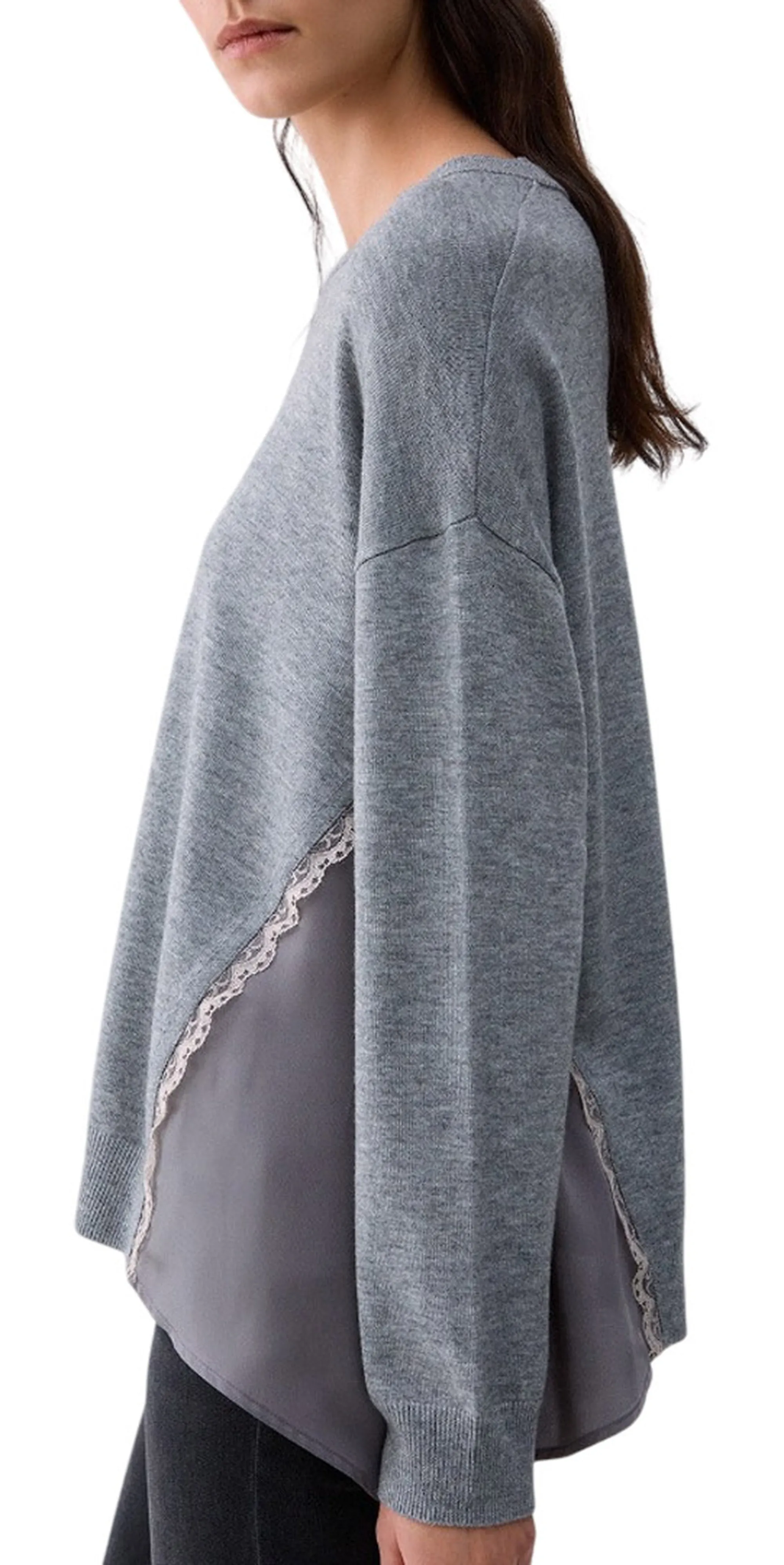 Liujo Jeans B'Liujo Sweater With Satin Inserts' Grey Wf6290Ma16R 186142
